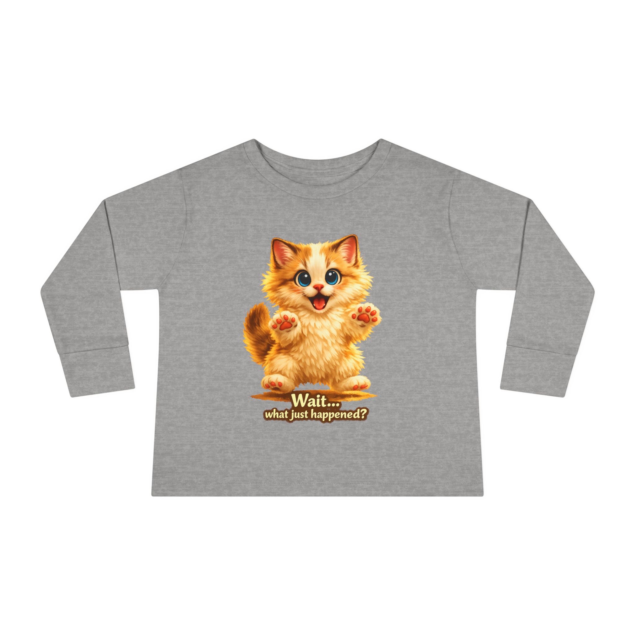 Toddler Long Sleeve Tee — Cute Orange Kitten "Wait...what just happened? Limited Collection – Only Available for a Short Time!