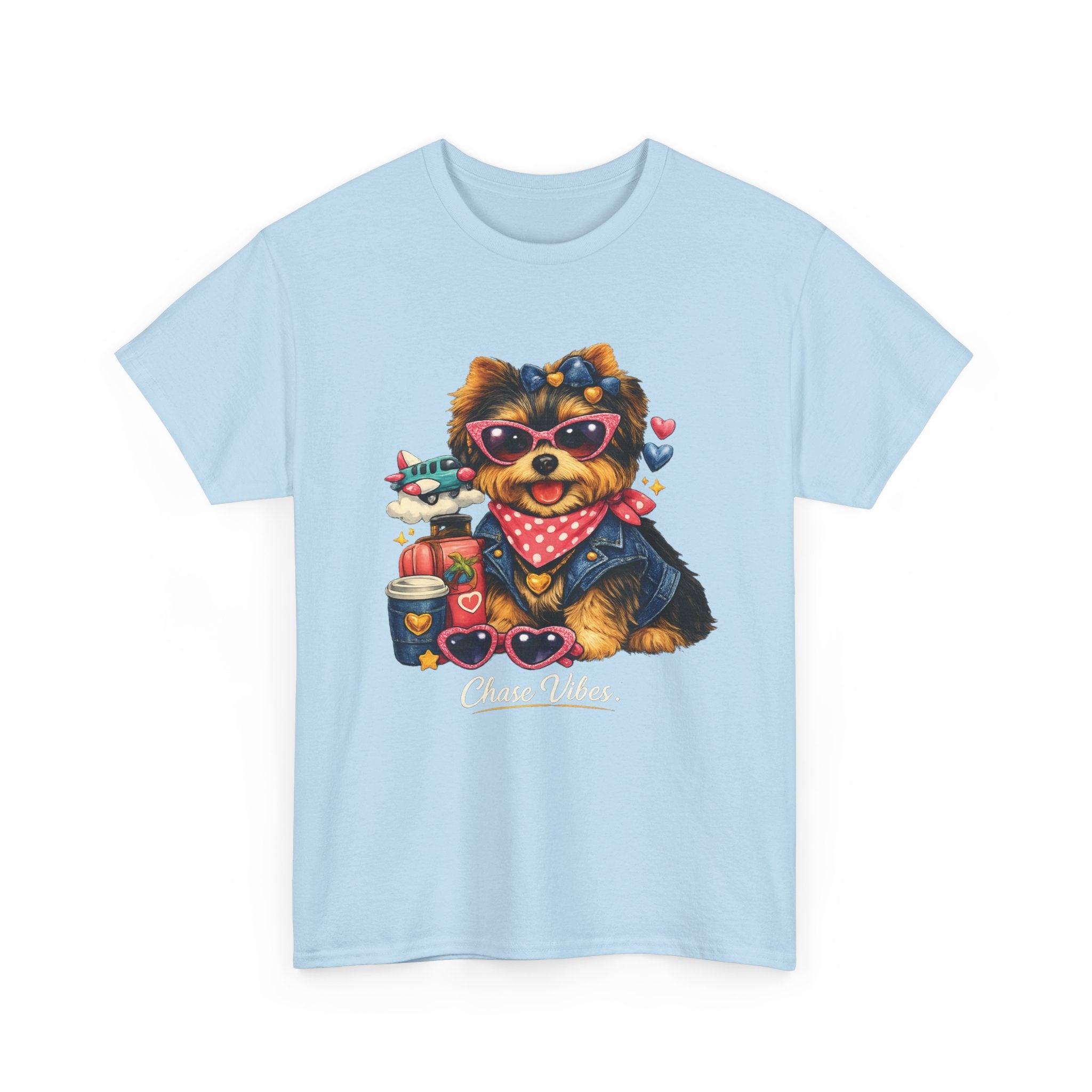Cute Yorkie Puppy Graphic Tee – Dog Lover T‑Shirt with Bandana & Coffee Art