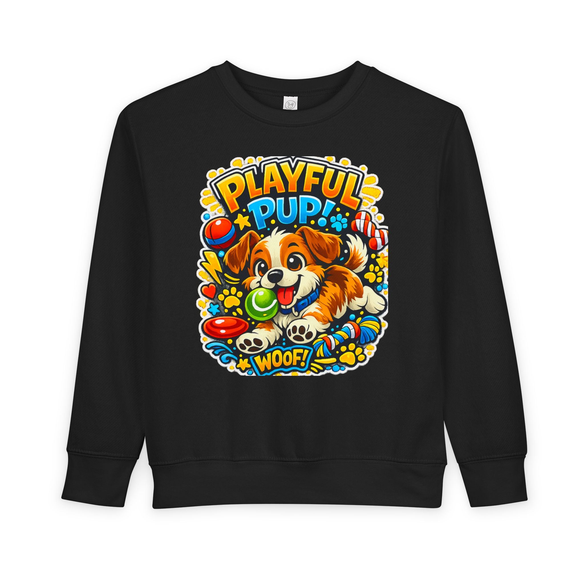 Playful Pup Toddler Sweatshirt — Cute Puppy Graphic "Playful Pup! Woof"