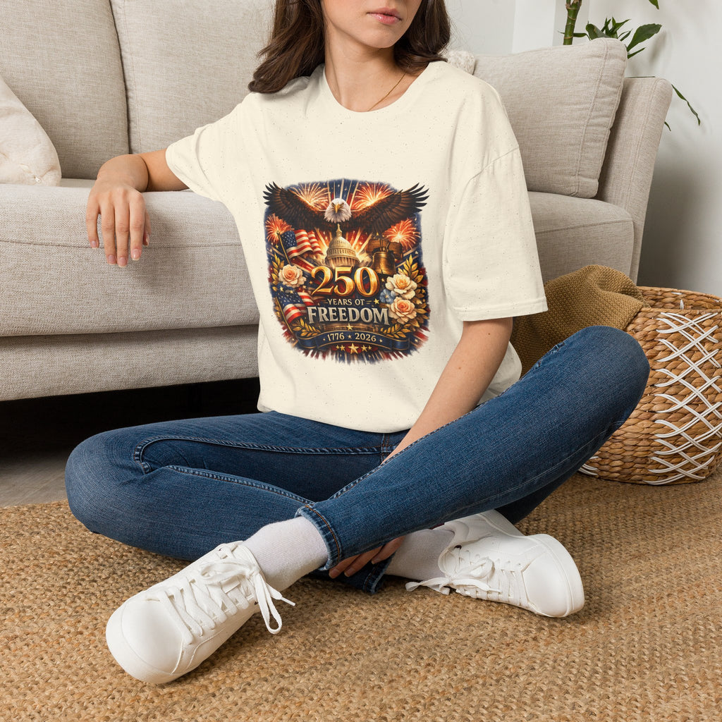 Patriotic 250 Freedom T-Shirt — Eagle, Capitol & Fireworks Graphic