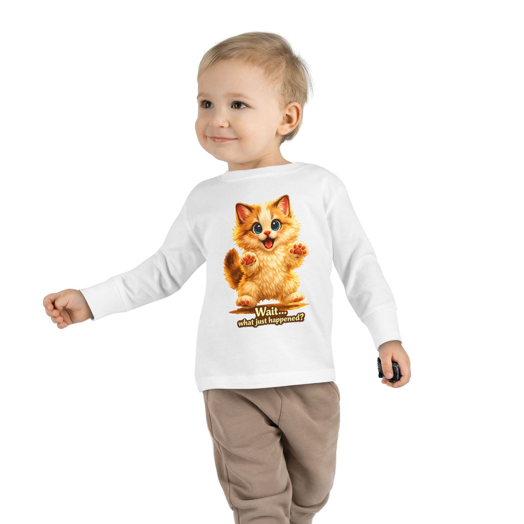 Toddler Long Sleeve Tee — Cute Orange Kitten "Wait...what just happened? Limited Collection – Only Available for a Short Time!