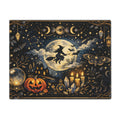 Halloween Witch Placemat — Moonlit Spooky Table Decor with Jack-o'-Lantern & Crystals