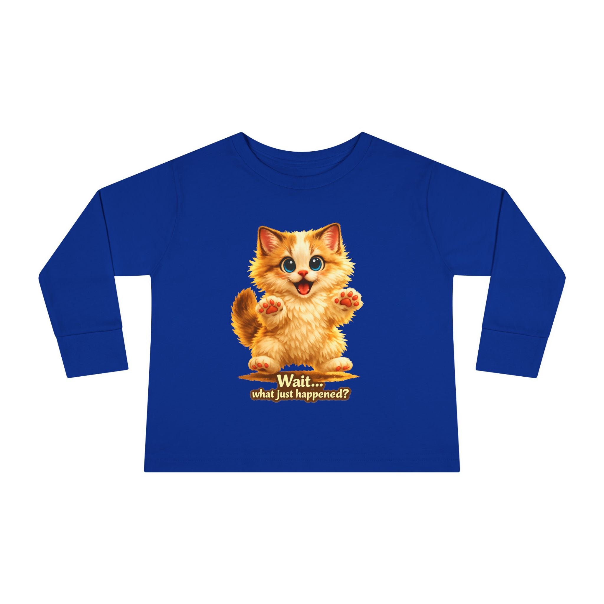 Toddler Long Sleeve Tee — Cute Orange Kitten "Wait...what just happened? Limited Collection – Only Available for a Short Time!