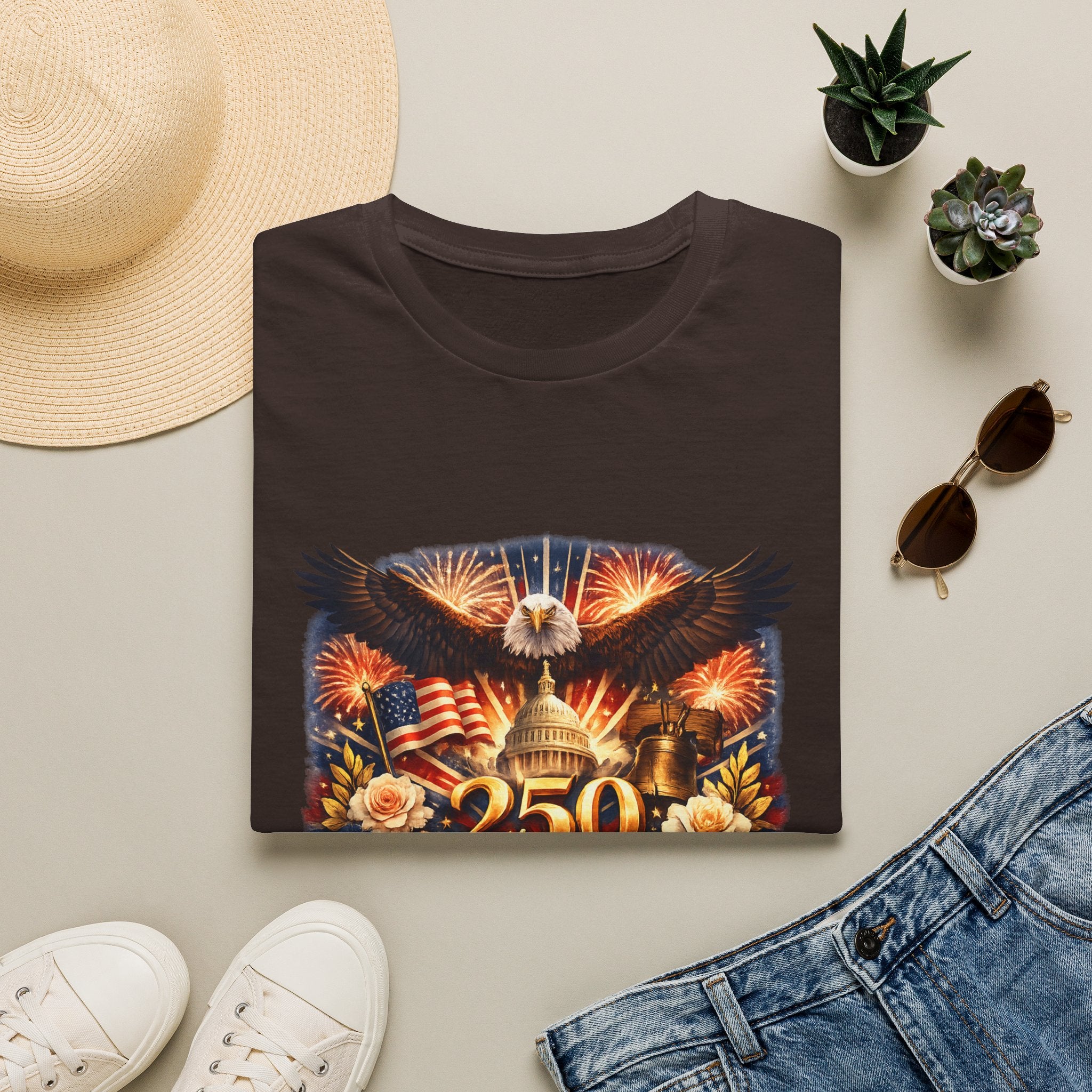 Patriotic 250 Freedom T-Shirt — Eagle, Capitol & Fireworks Graphic