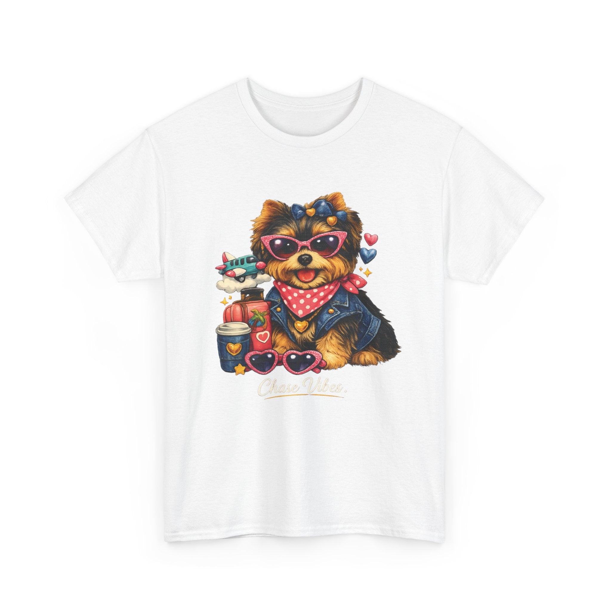 Cute Yorkie Puppy Graphic Tee – Dog Lover T‑Shirt with Bandana & Coffee Art