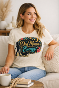 Dog Mama Energy Women’s Tee — Retro Floral Mom Shirt with Cat Silhouette
