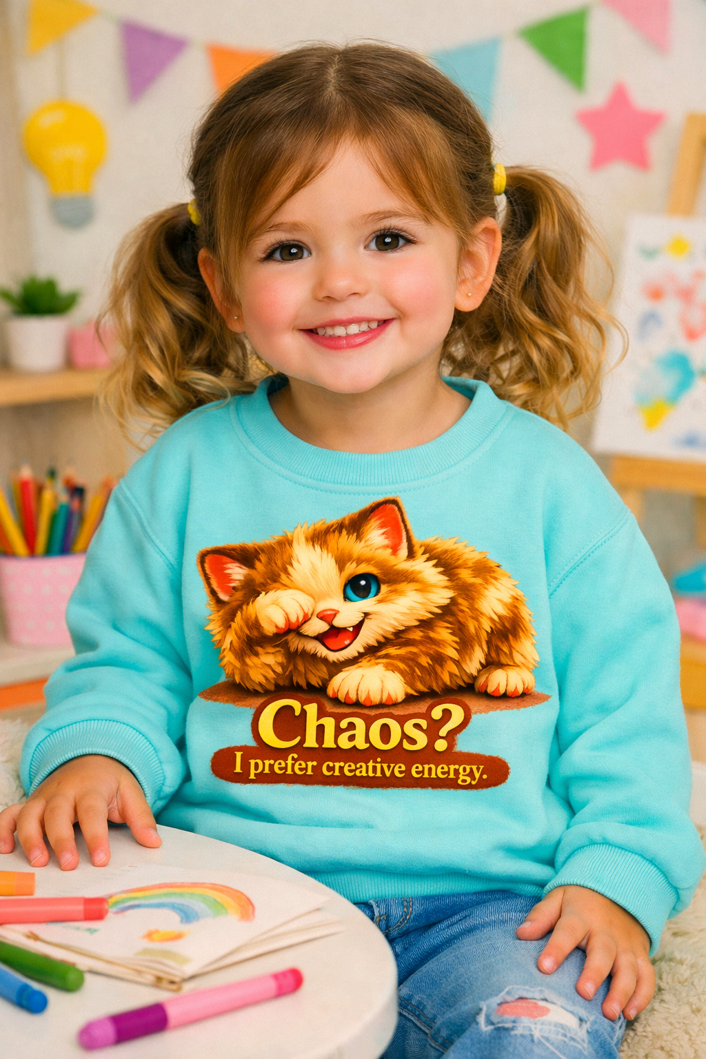 Toddler Sweatshirt | Winking Kitten Creative Energy Graphic