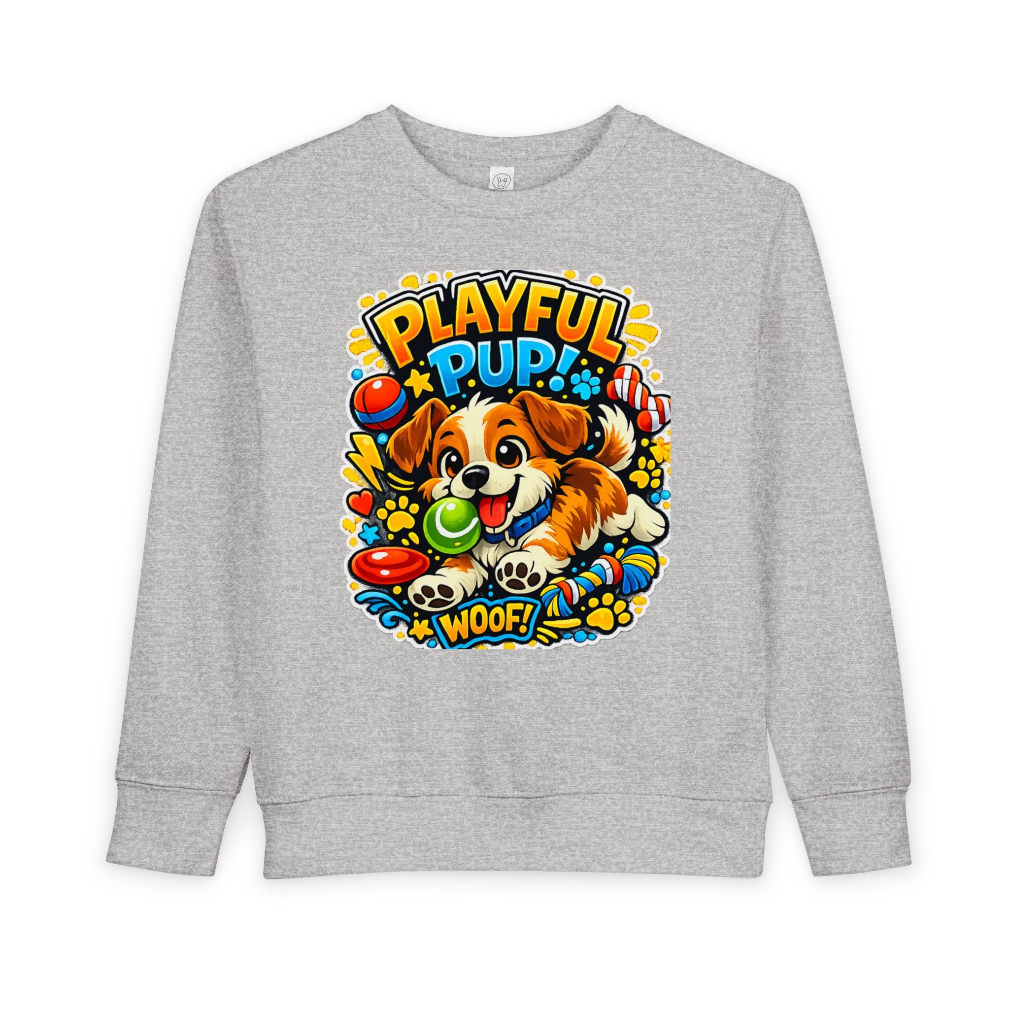 Playful Pup Toddler Sweatshirt — Cute Puppy Graphic "Playful Pup! Woof"