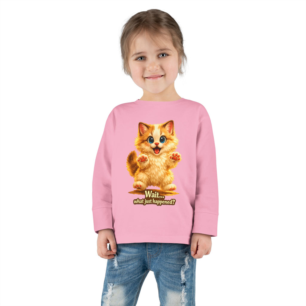Toddler Long Sleeve Tee — Cute Orange Kitten "Wait...what just happened? Limited Collection – Only Available for a Short Time!