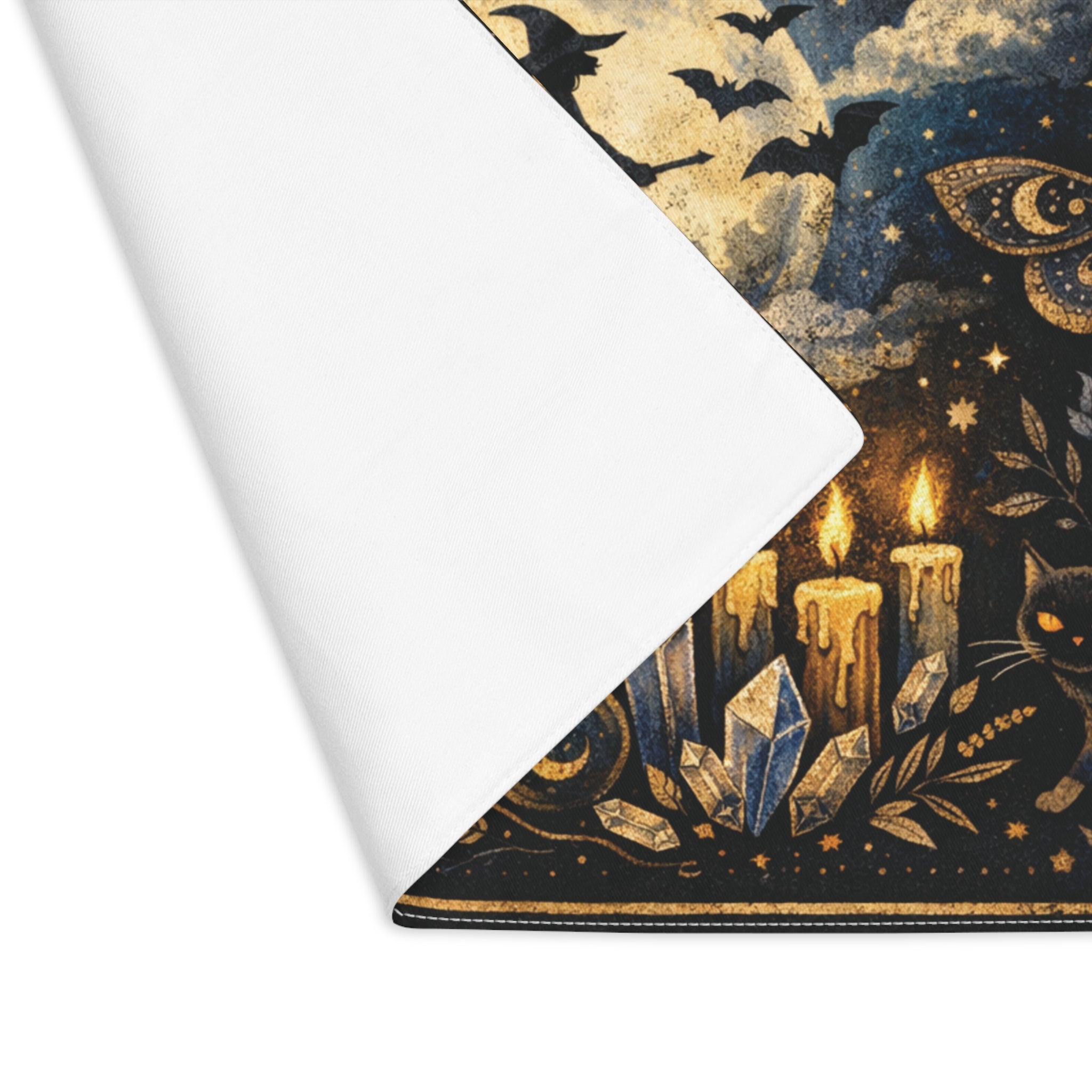 Halloween Witch Placemat — Moonlit Spooky Table Decor with Jack-o'-Lantern & Crystals