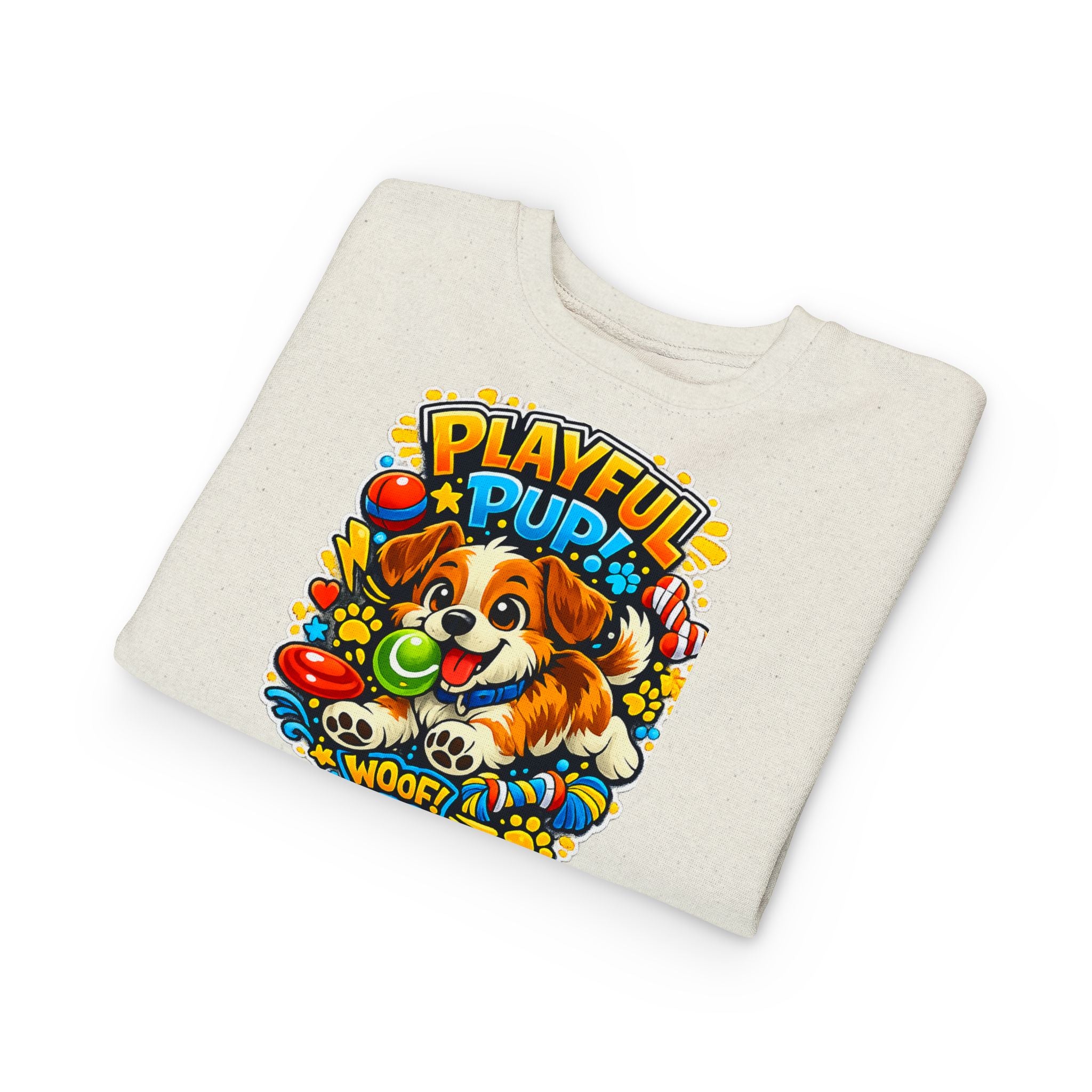 Playful Pup Toddler Sweatshirt — Cute Puppy Graphic "Playful Pup! Woof"