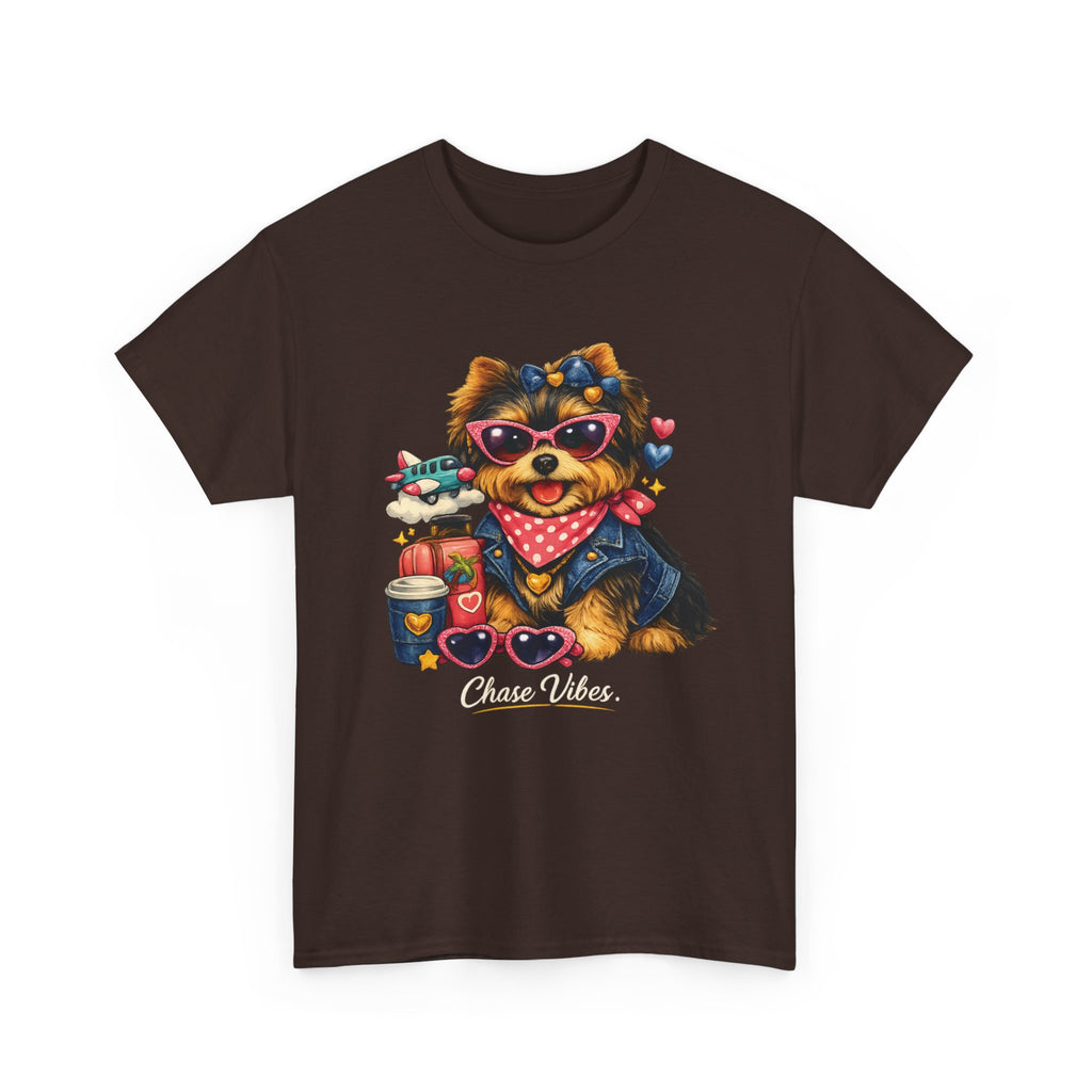 Cute Yorkie Puppy Graphic Tee – Dog Lover T‑Shirt with Bandana & Coffee Art