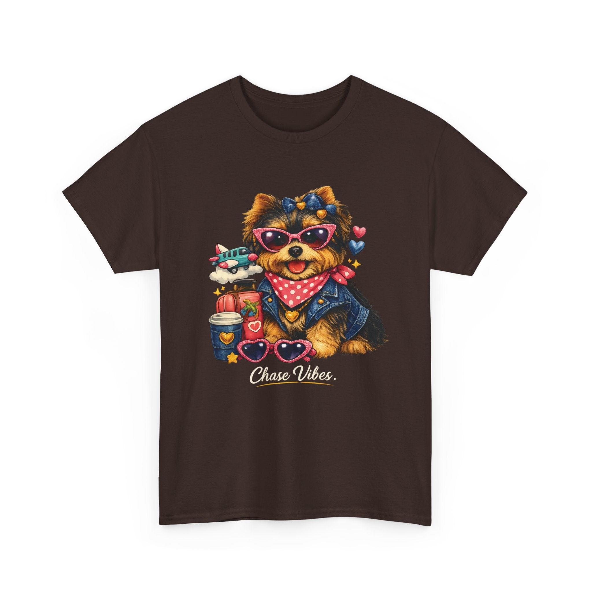 Cute Yorkie Puppy Graphic Tee – Dog Lover T‑Shirt with Bandana & Coffee Art