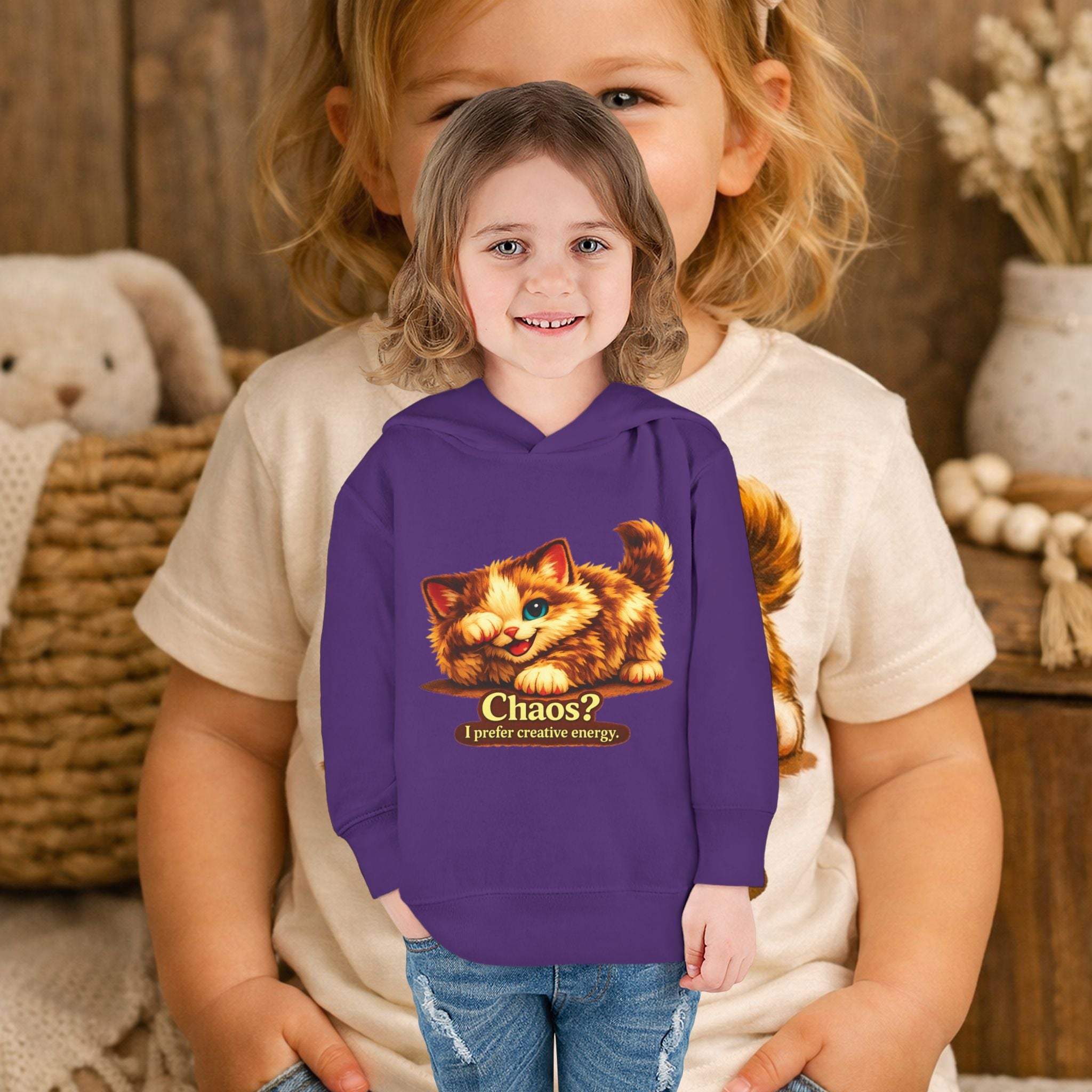 Toddler Hoodie — Cute Kitten “Chaos? I prefer creative energy” Pullover "Limited Collection"