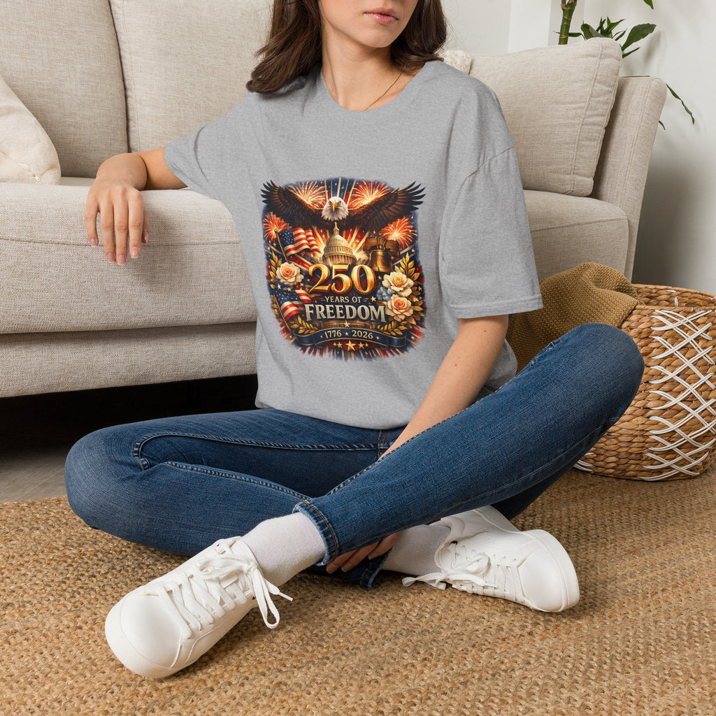 Patriotic 250 Freedom T-Shirt — Eagle, Capitol & Fireworks Graphic