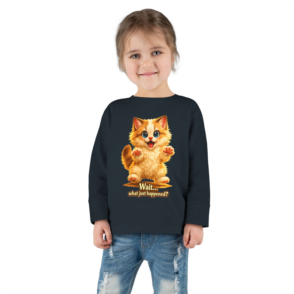 Toddler Long Sleeve Tee — Cute Orange Kitten "Wait...what just happened? Limited Collection – Only Available for a Short Time!