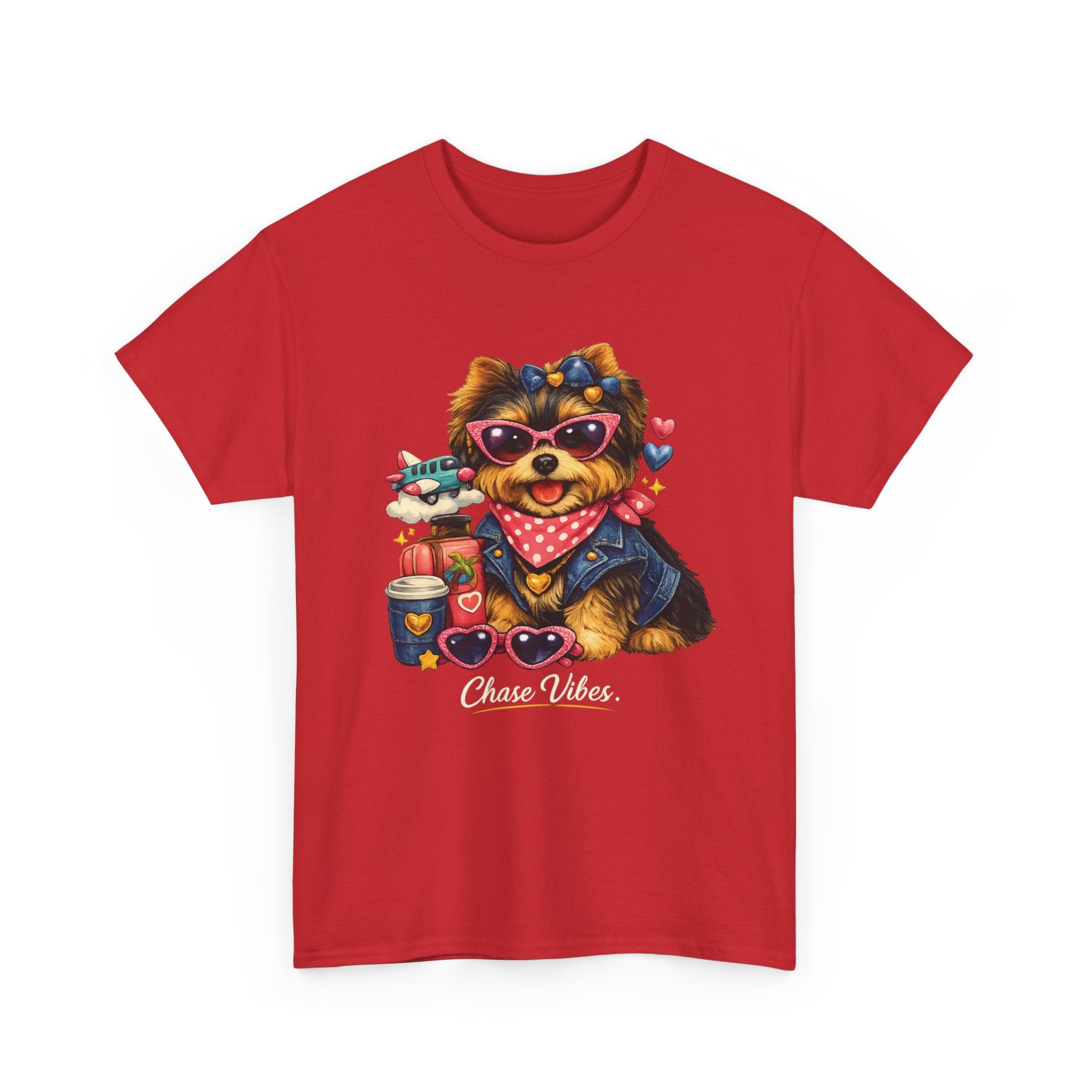 Cute Yorkie Puppy Graphic Tee – Dog Lover T‑Shirt with Bandana & Coffee Art