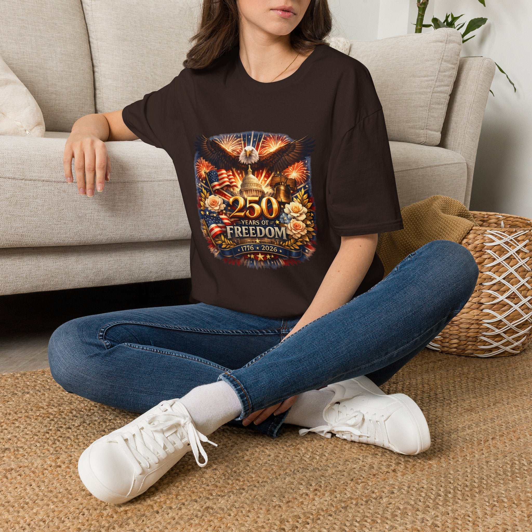 Patriotic 250 Freedom T-Shirt — Eagle, Capitol & Fireworks Graphic