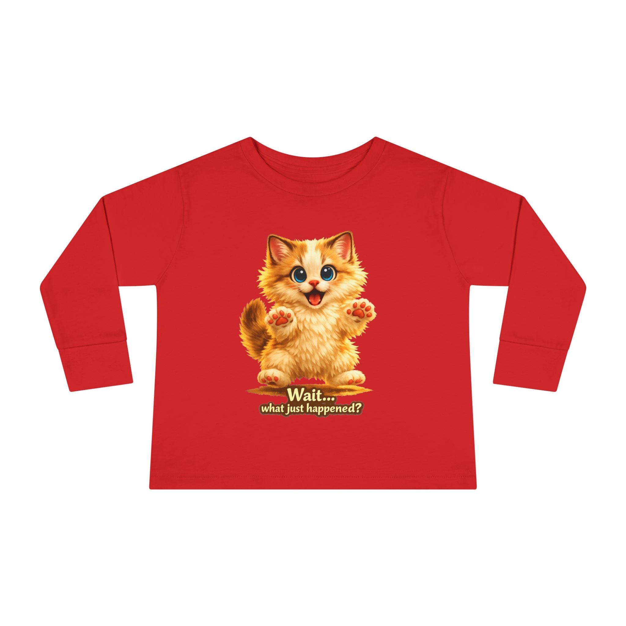 Toddler Long Sleeve Tee — Cute Orange Kitten "Wait...what just happened? Limited Collection – Only Available for a Short Time!