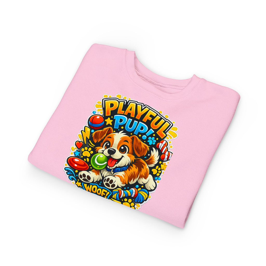 Playful Pup Toddler Sweatshirt — Cute Puppy Graphic "Playful Pup! Woof"
