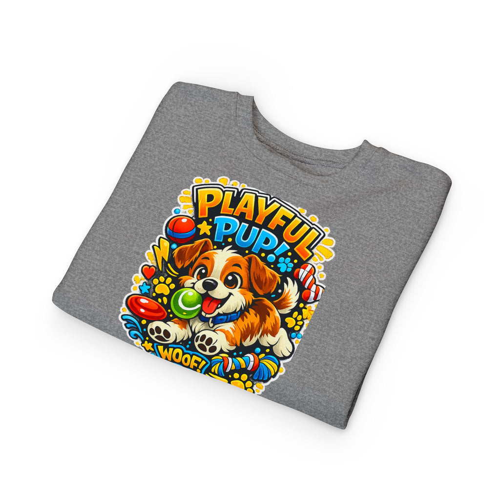 Playful Pup Toddler Sweatshirt — Cute Puppy Graphic "Playful Pup! Woof"