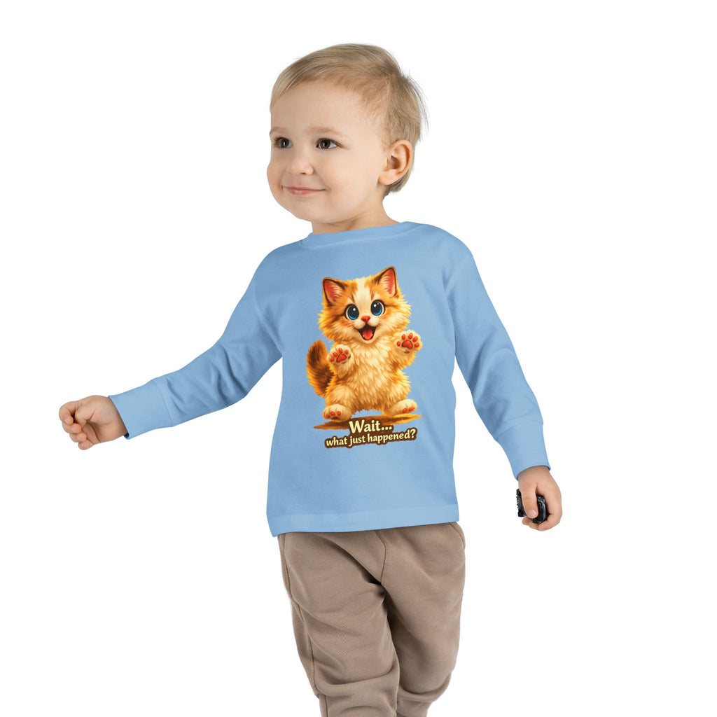 Toddler Long Sleeve Tee — Cute Orange Kitten "Wait...what just happened? Limited Collection – Only Available for a Short Time!