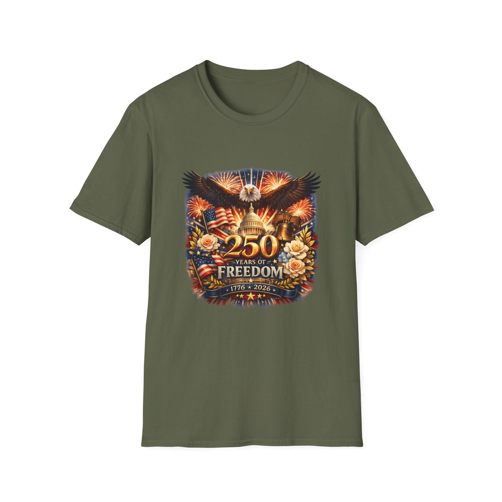 Patriotic 250 Freedom T-Shirt — Eagle, Capitol & Fireworks Graphic