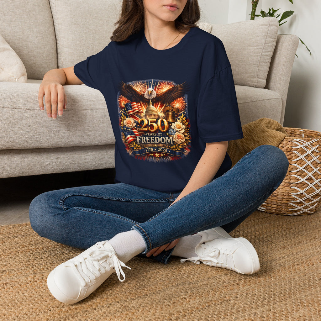 Patriotic 250 Freedom T-Shirt — Eagle, Capitol & Fireworks Graphic
