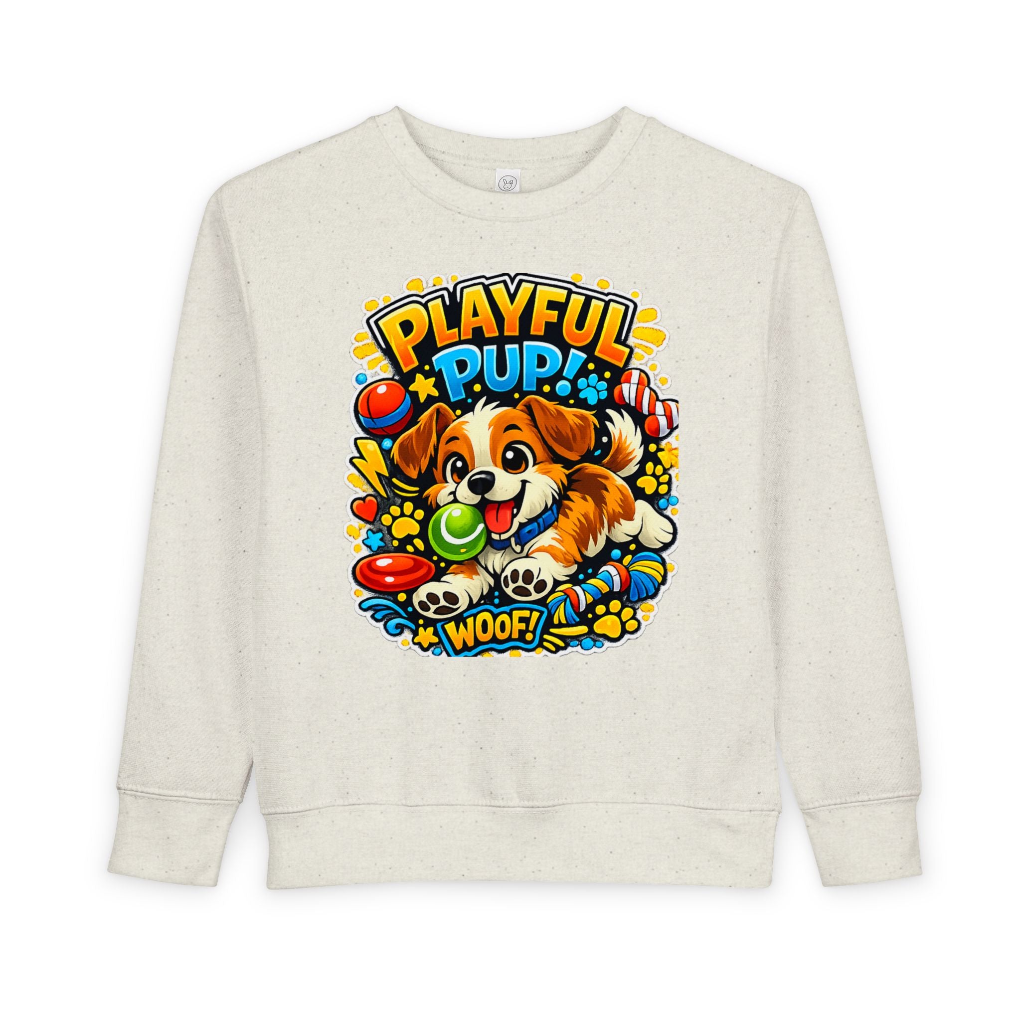 Playful Pup Toddler Sweatshirt — Cute Puppy Graphic "Playful Pup! Woof"