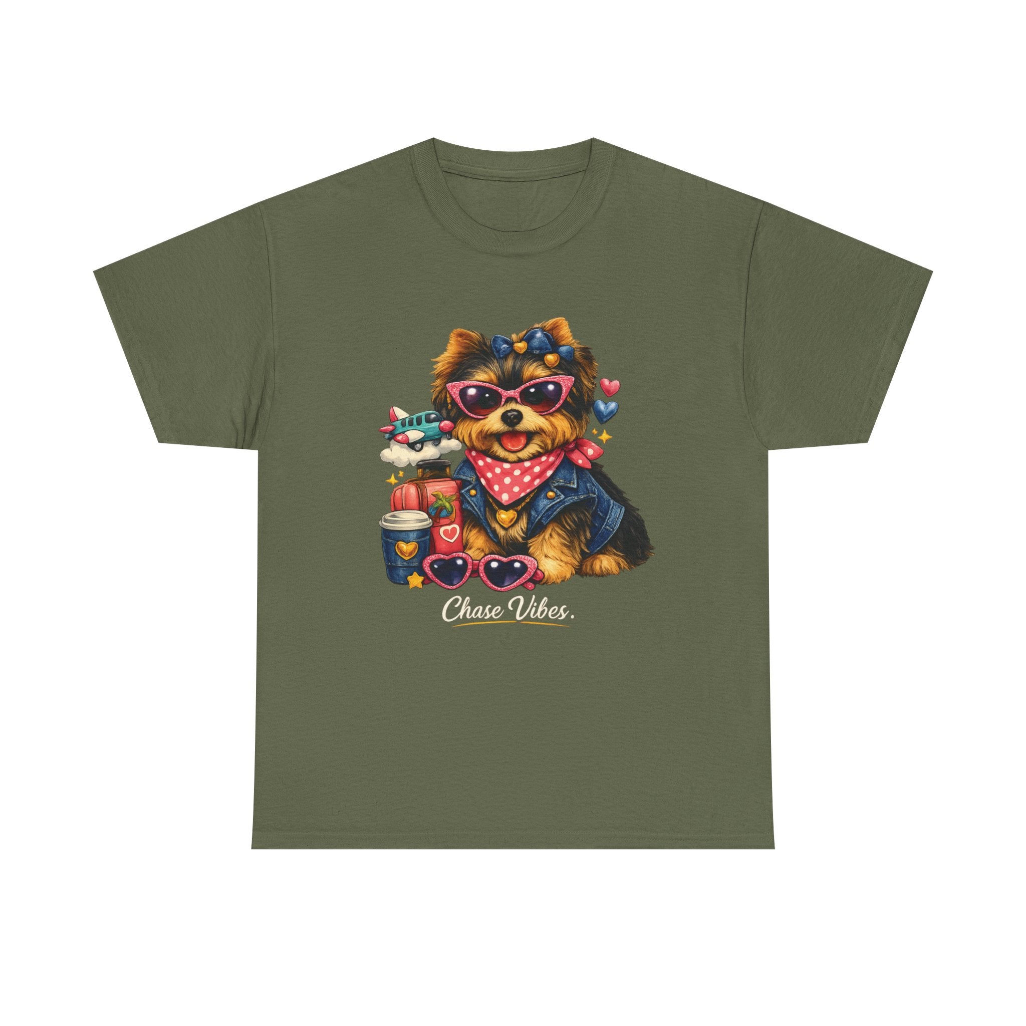Cute Yorkie Puppy Graphic Tee – Dog Lover T‑Shirt with Bandana & Coffee Art
