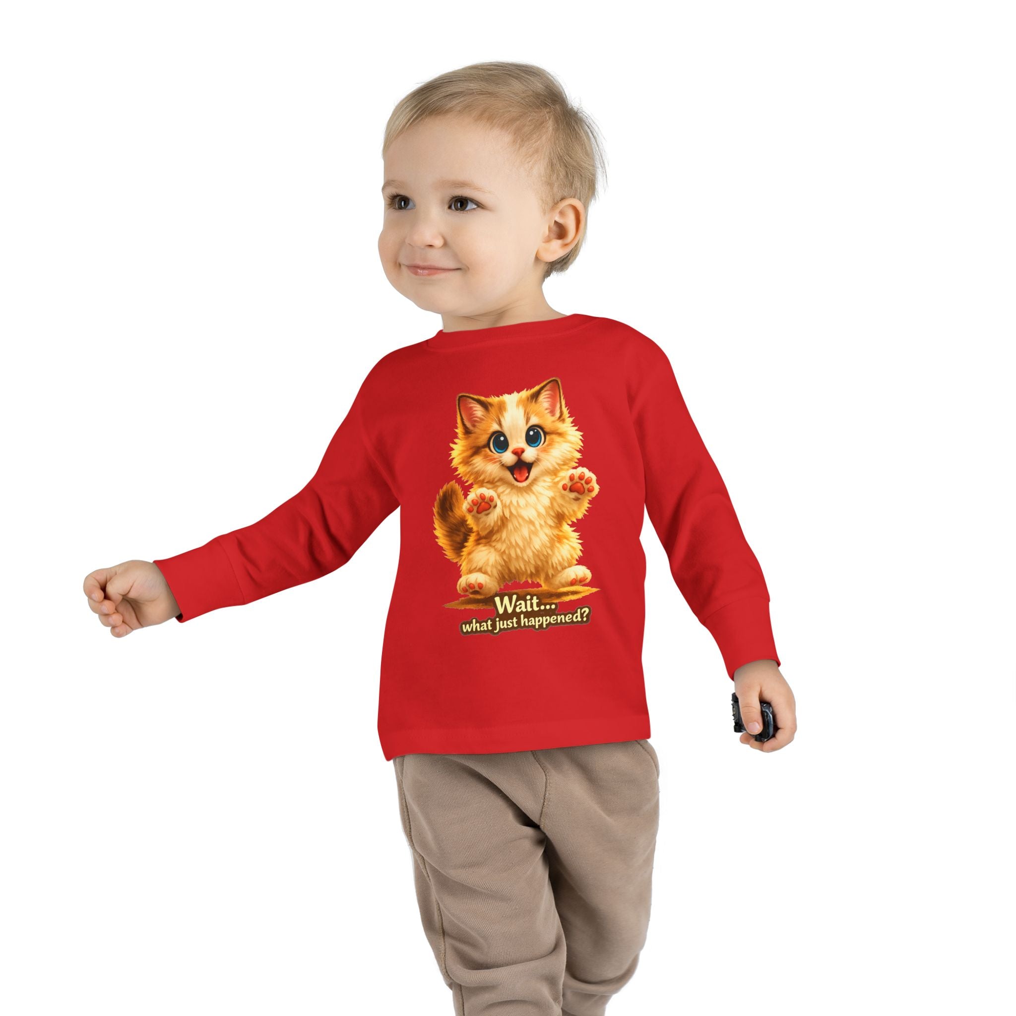 Toddler Long Sleeve Tee — Cute Orange Kitten "Wait...what just happened? Limited Collection – Only Available for a Short Time!