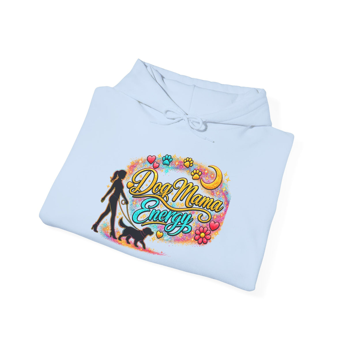 Dog Mama Crew Hoodie – Colorful Retro Paw Print Design