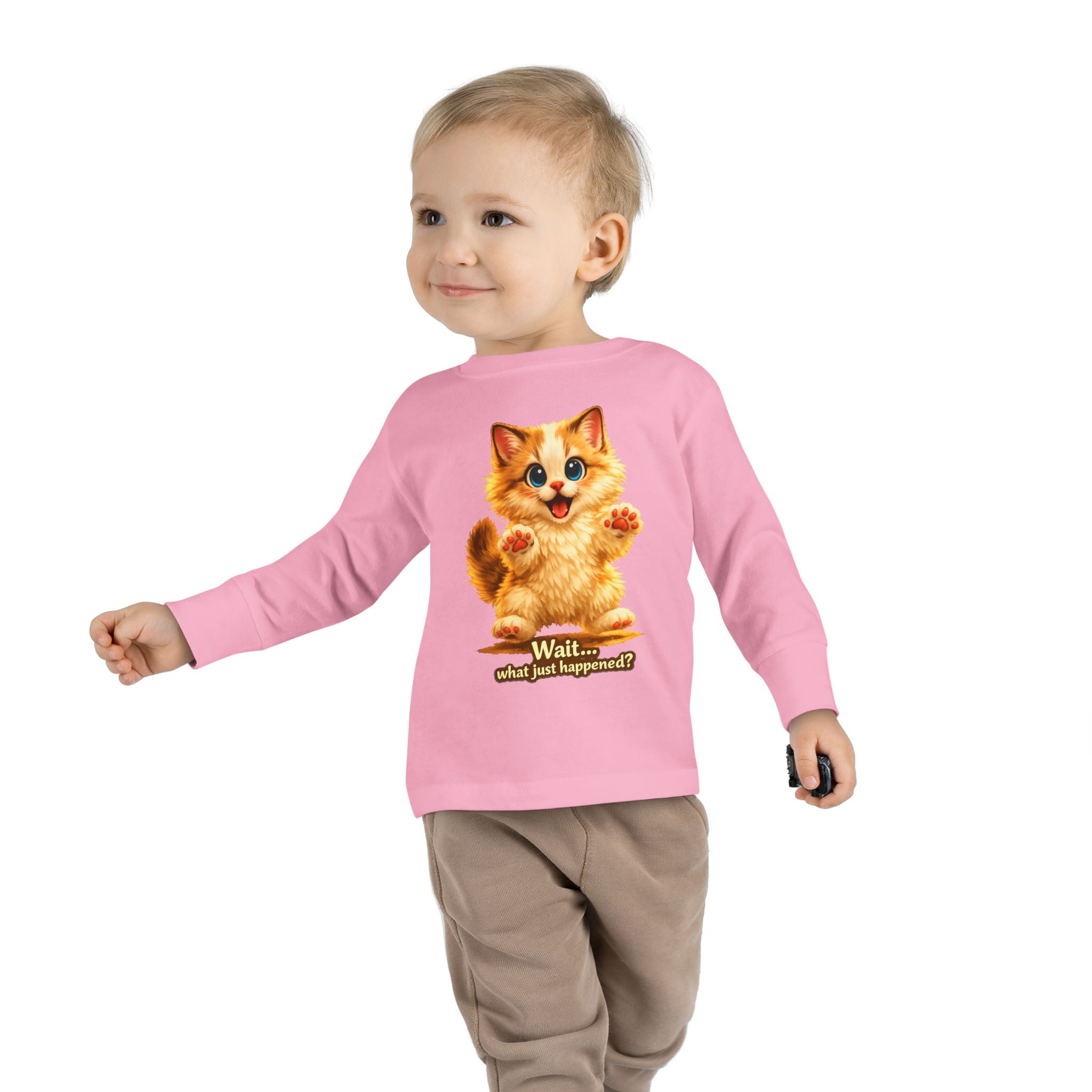 Toddler Long Sleeve Tee — Cute Orange Kitten "Wait...what just happened? Limited Collection – Only Available for a Short Time!