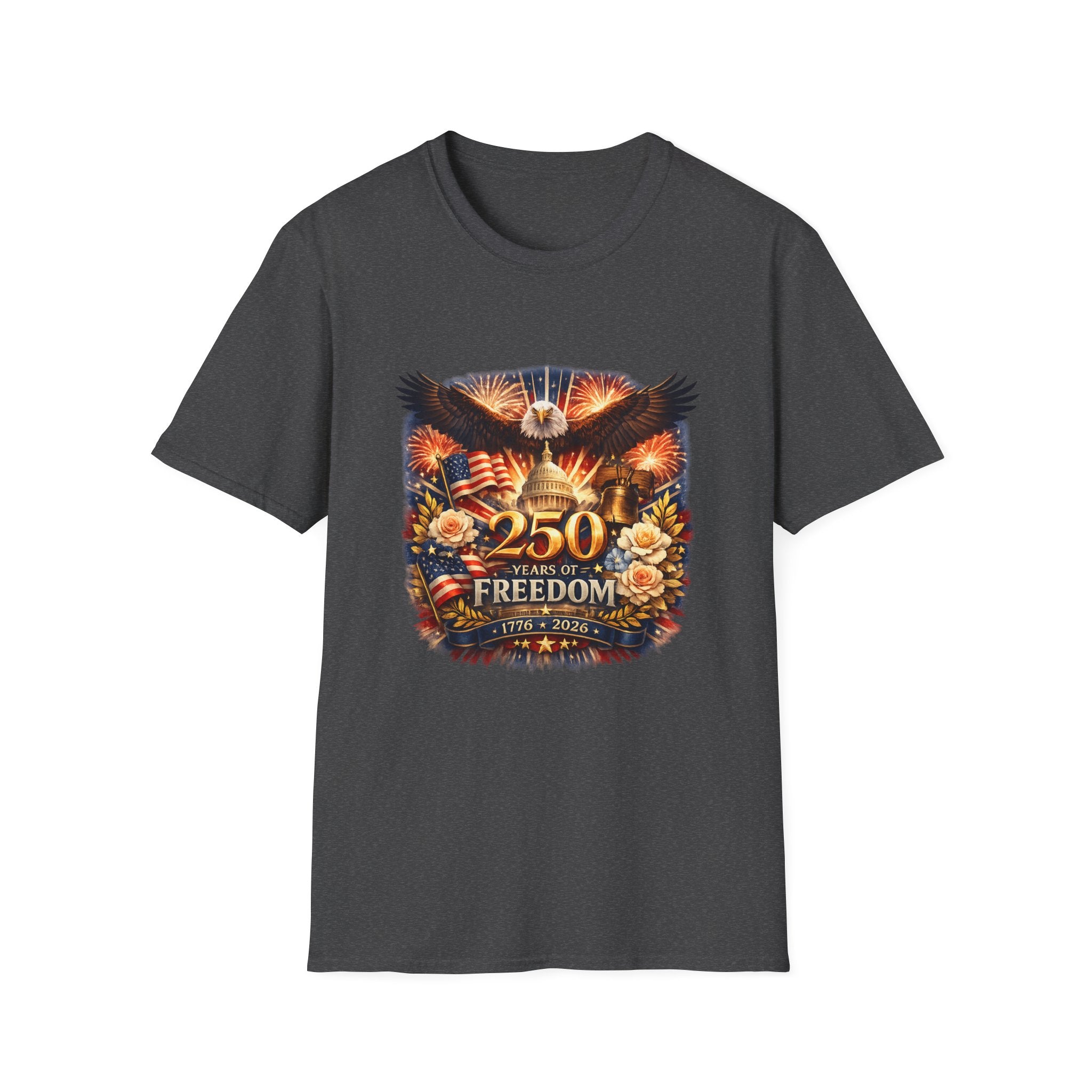 Patriotic 250 Freedom T-Shirt — Eagle, Capitol & Fireworks Graphic