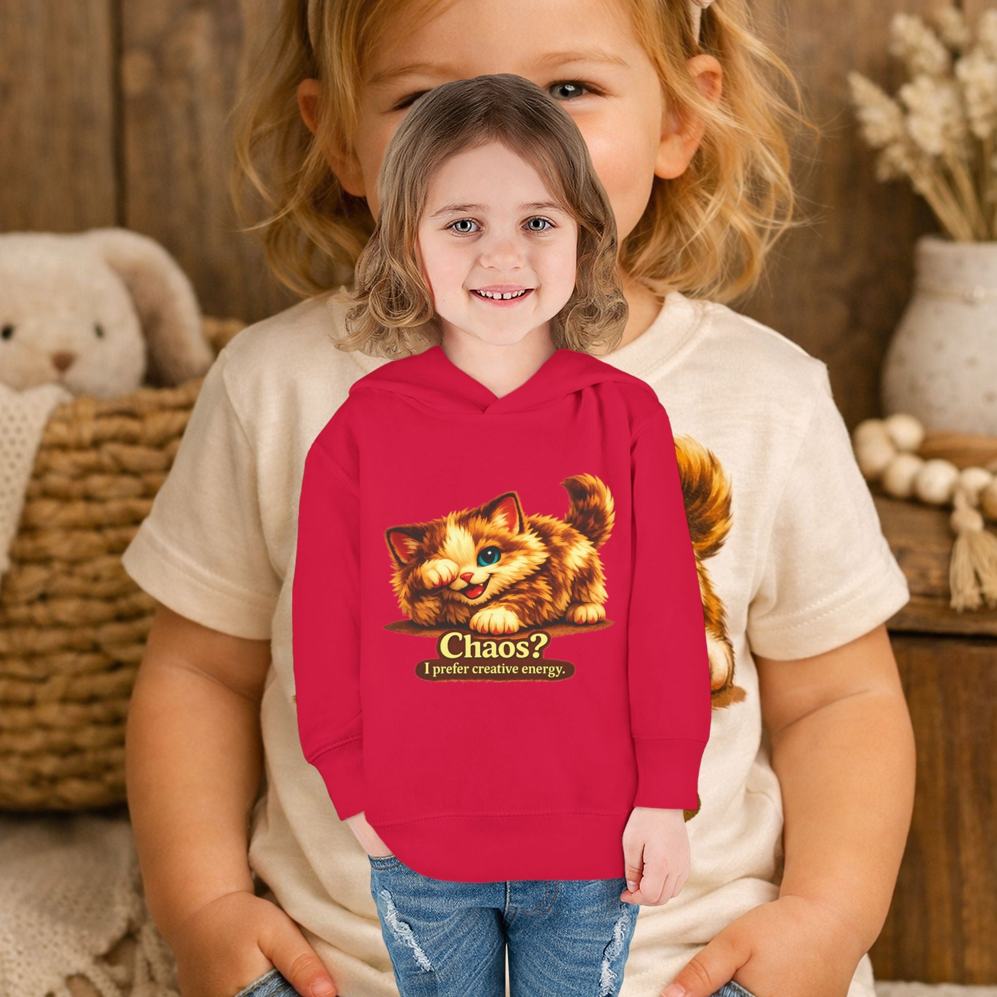 Toddler Hoodie — Cute Kitten “Chaos? I prefer creative energy” Pullover "Limited Collection"