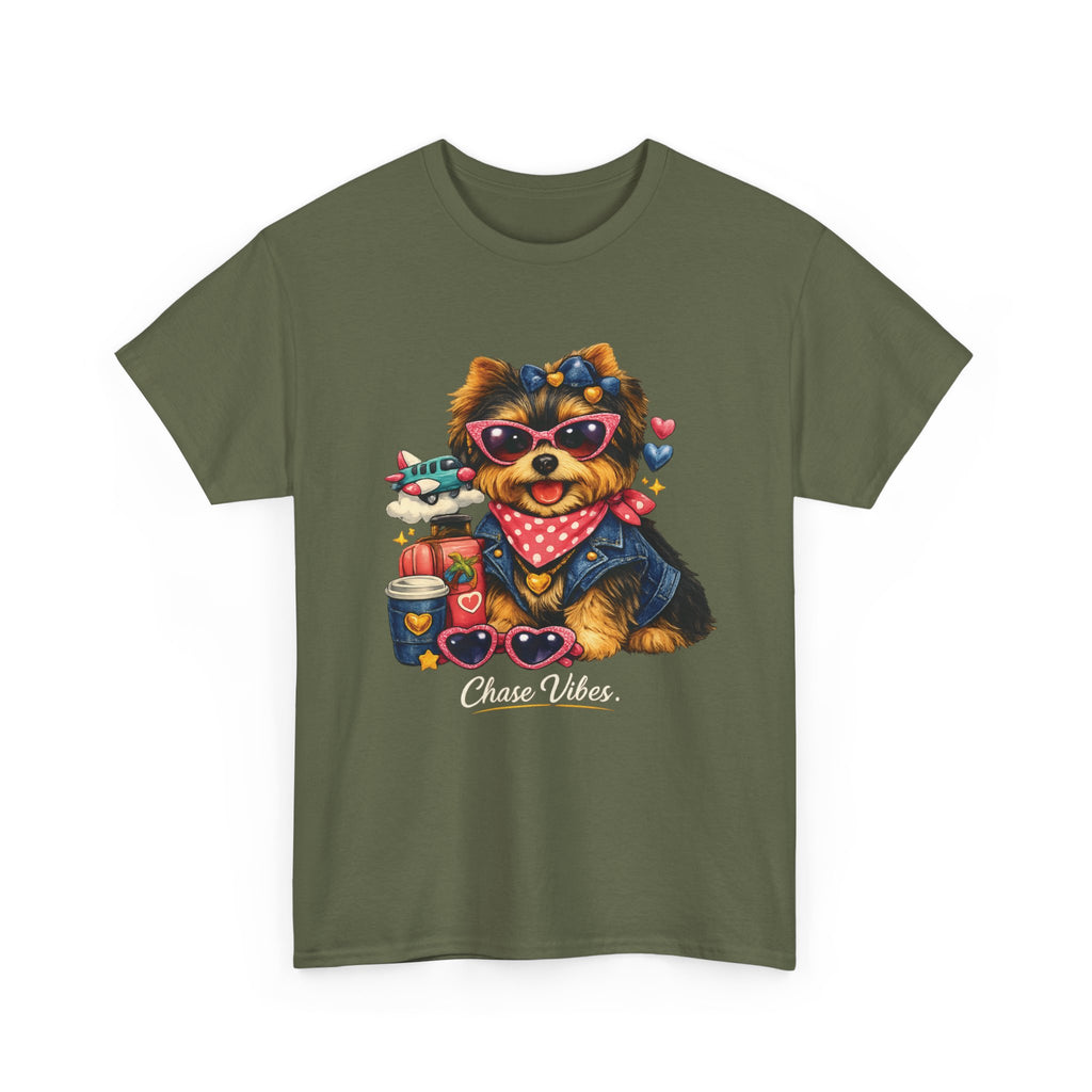 Cute Yorkie Puppy Graphic Tee – Dog Lover T‑Shirt with Bandana & Coffee Art
