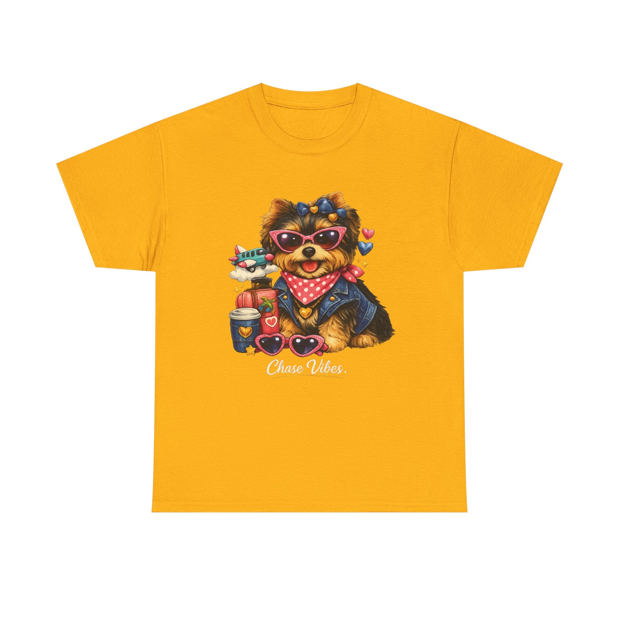 Cute Yorkie Puppy Graphic Tee – Dog Lover T‑Shirt with Bandana & Coffee Art