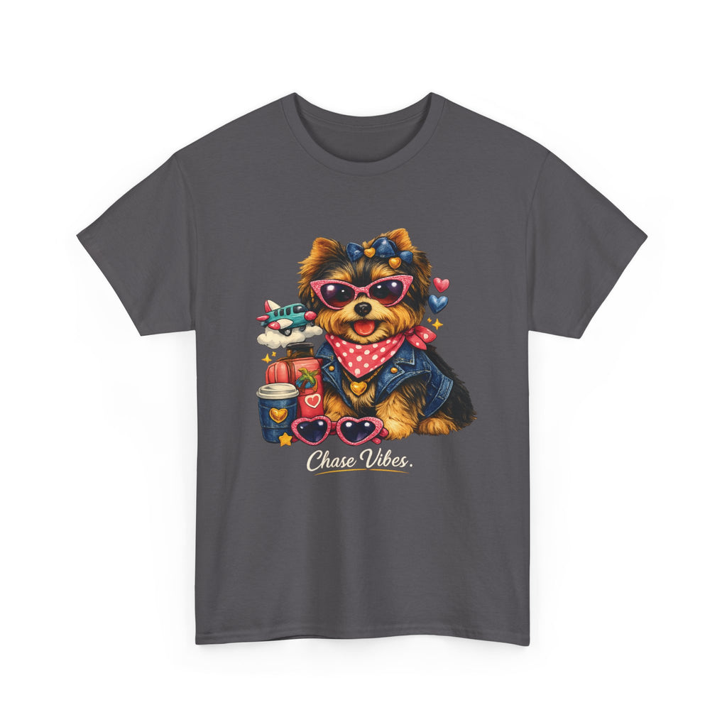 Cute Yorkie Puppy Graphic Tee – Dog Lover T‑Shirt with Bandana & Coffee Art
