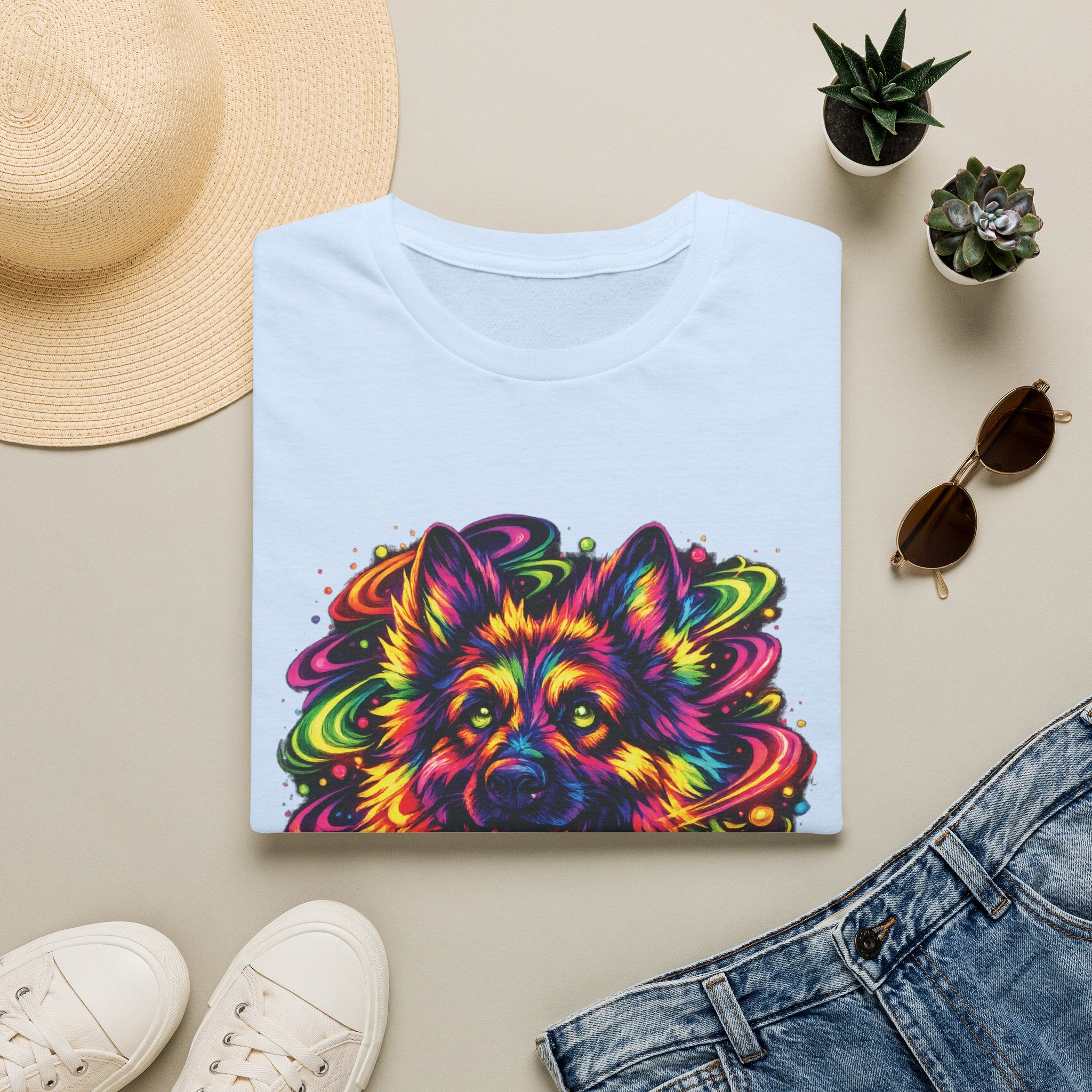 Colorful Psychedelic Dog T-Shirt — Neon German Shepherd Art Tee