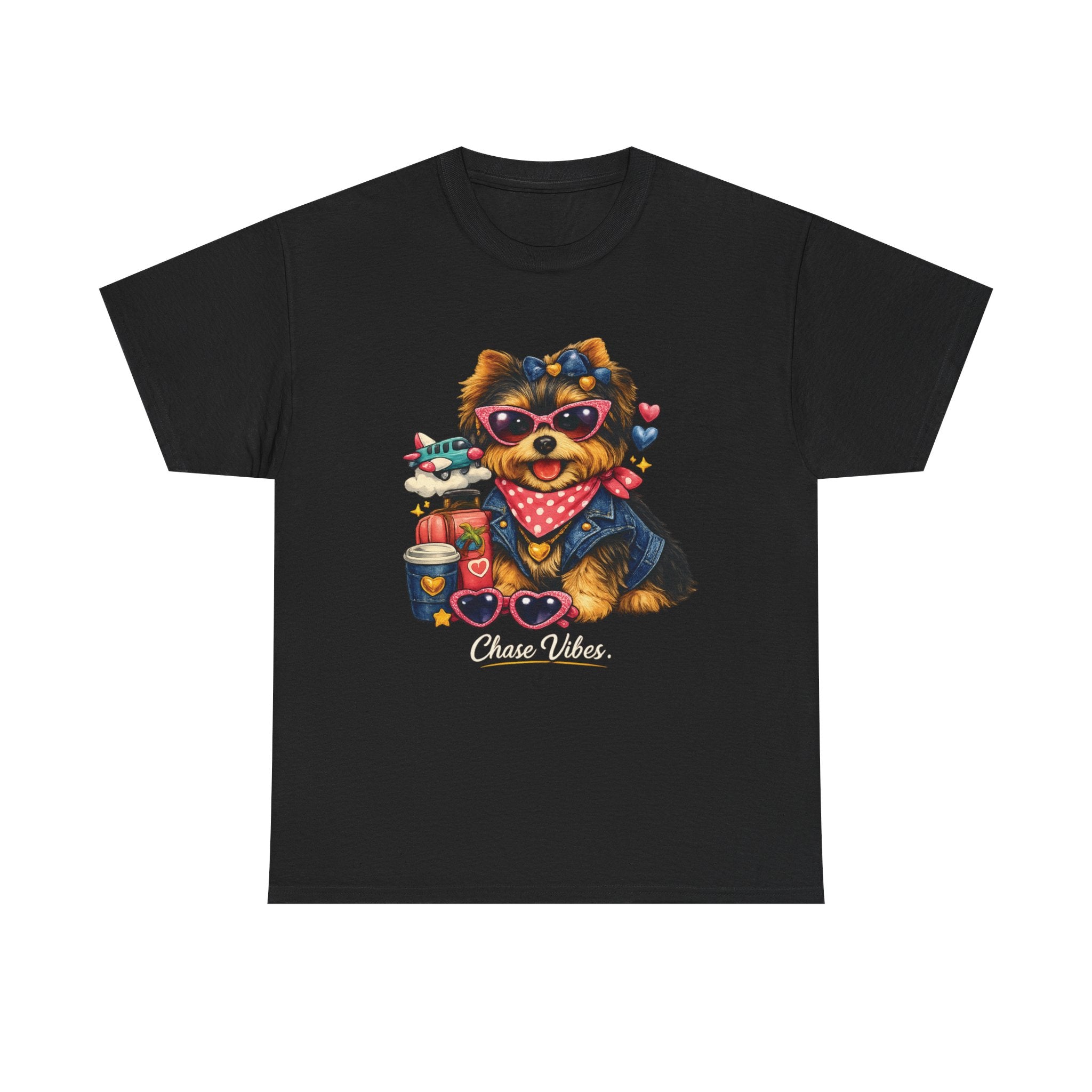Cute Yorkie Puppy Graphic Tee – Dog Lover T‑Shirt with Bandana & Coffee Art