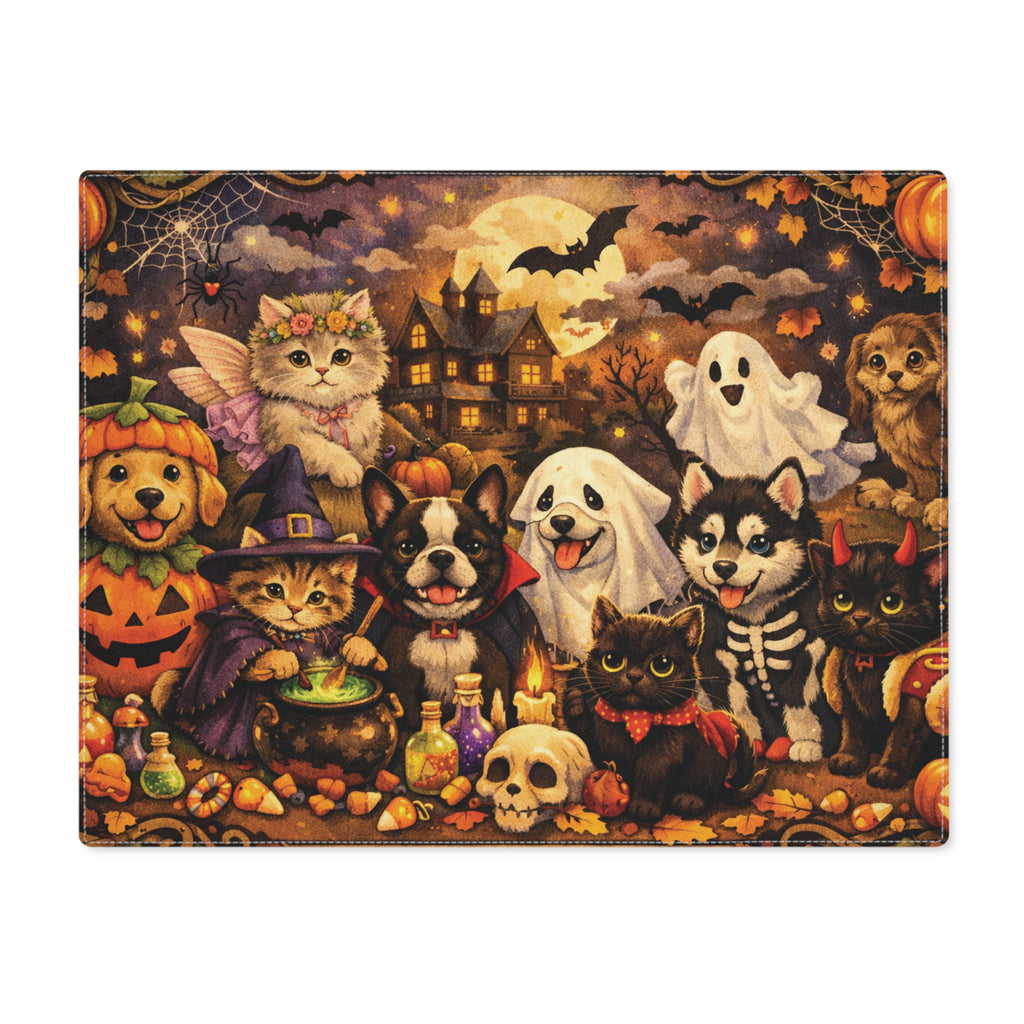 Halloween Pets Placemat — Cute Cats & Dogs Trick-or-Treat Table Mat