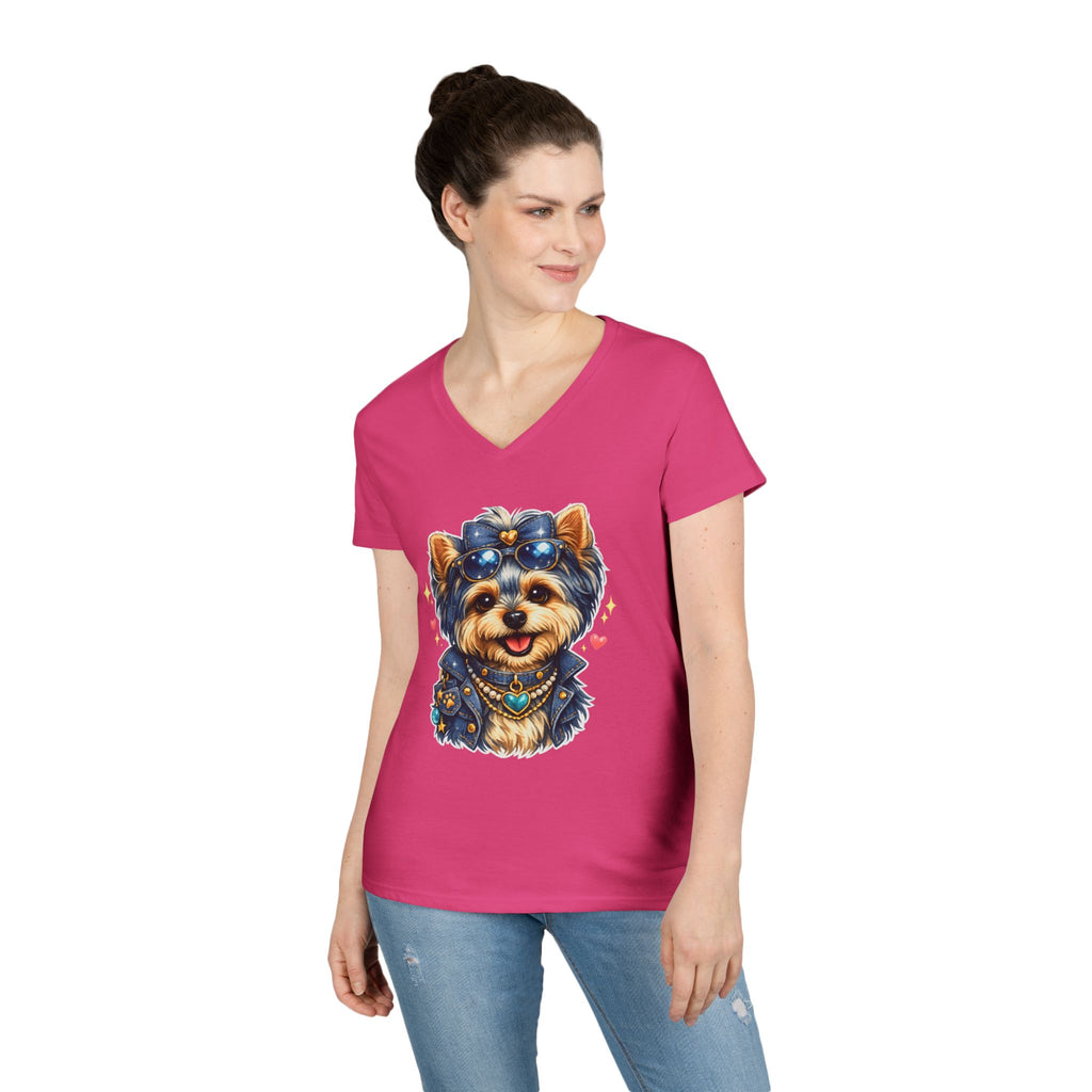 Cute Yorkshire Terrier V-Neck Tee — Adorable Dog Portrait Shirt for Women