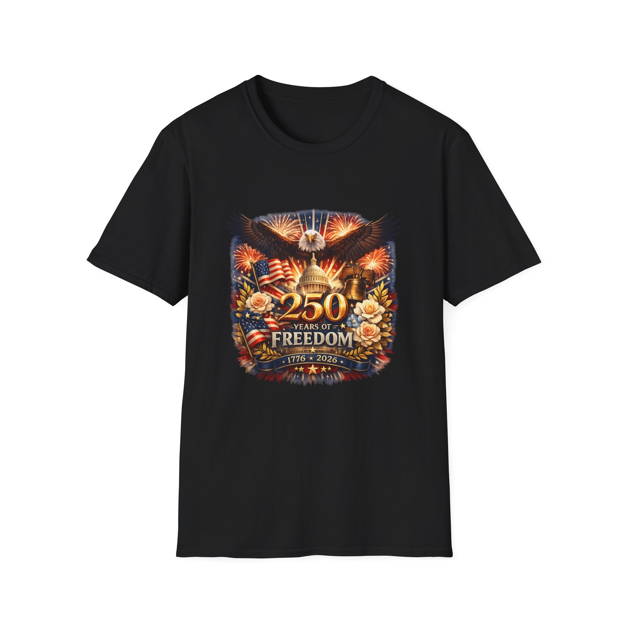 Patriotic 250 Freedom T-Shirt — Eagle, Capitol & Fireworks Graphic
