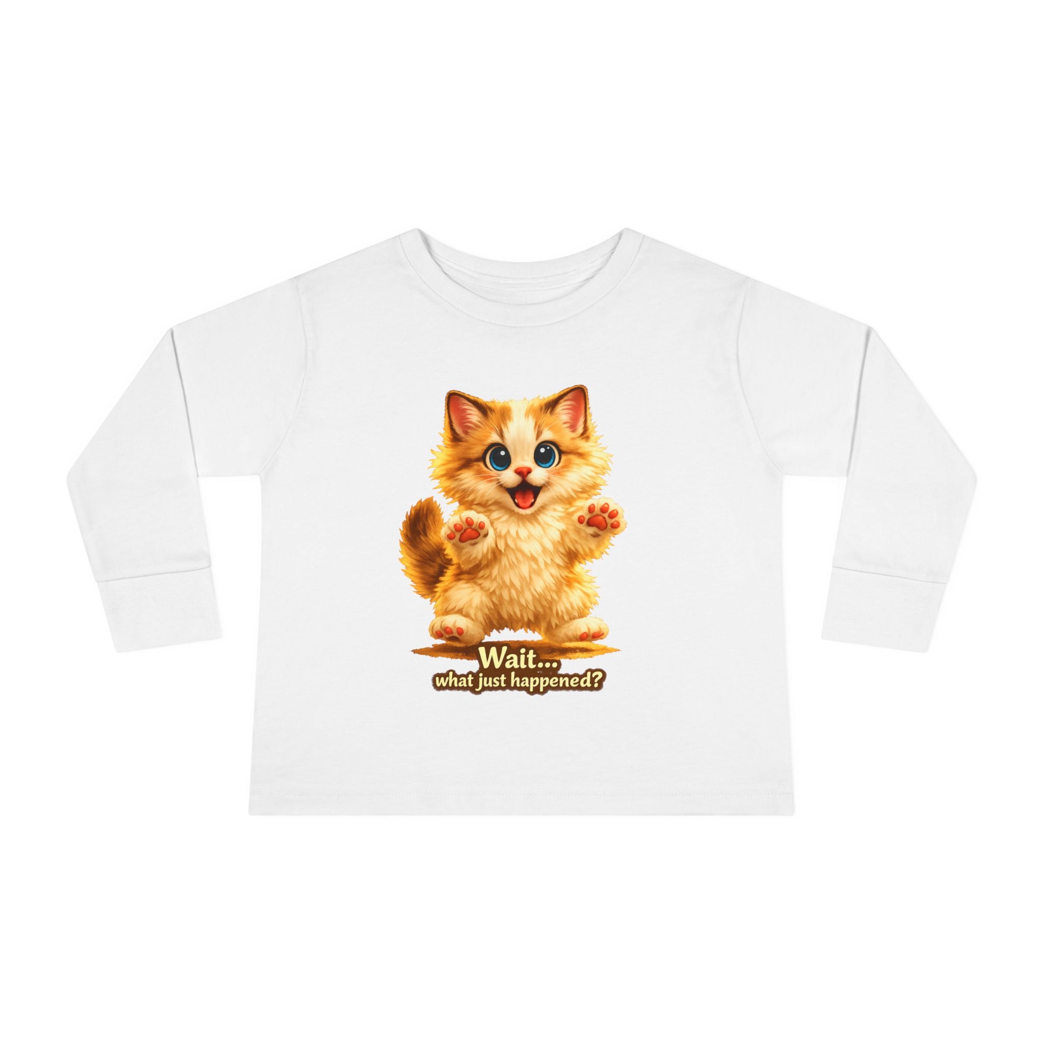 Toddler Long Sleeve Tee — Cute Orange Kitten "Wait...what just happened? Limited Collection – Only Available for a Short Time!