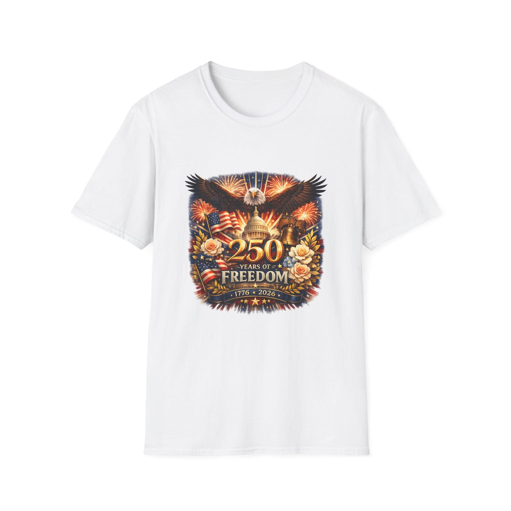 Patriotic 250 Freedom T-Shirt — Eagle, Capitol & Fireworks Graphic