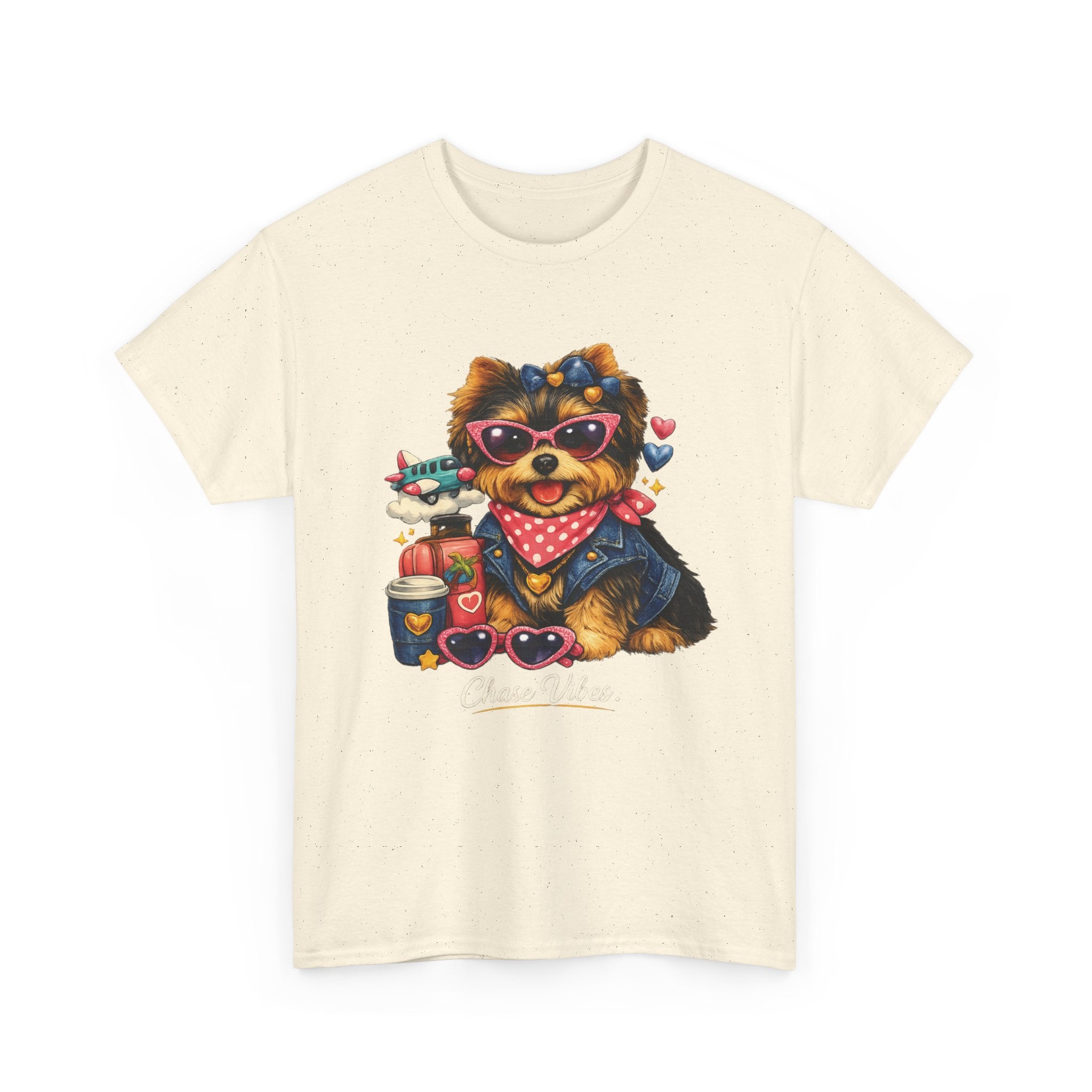Cute Yorkie Puppy Graphic Tee – Dog Lover T‑Shirt with Bandana & Coffee Art