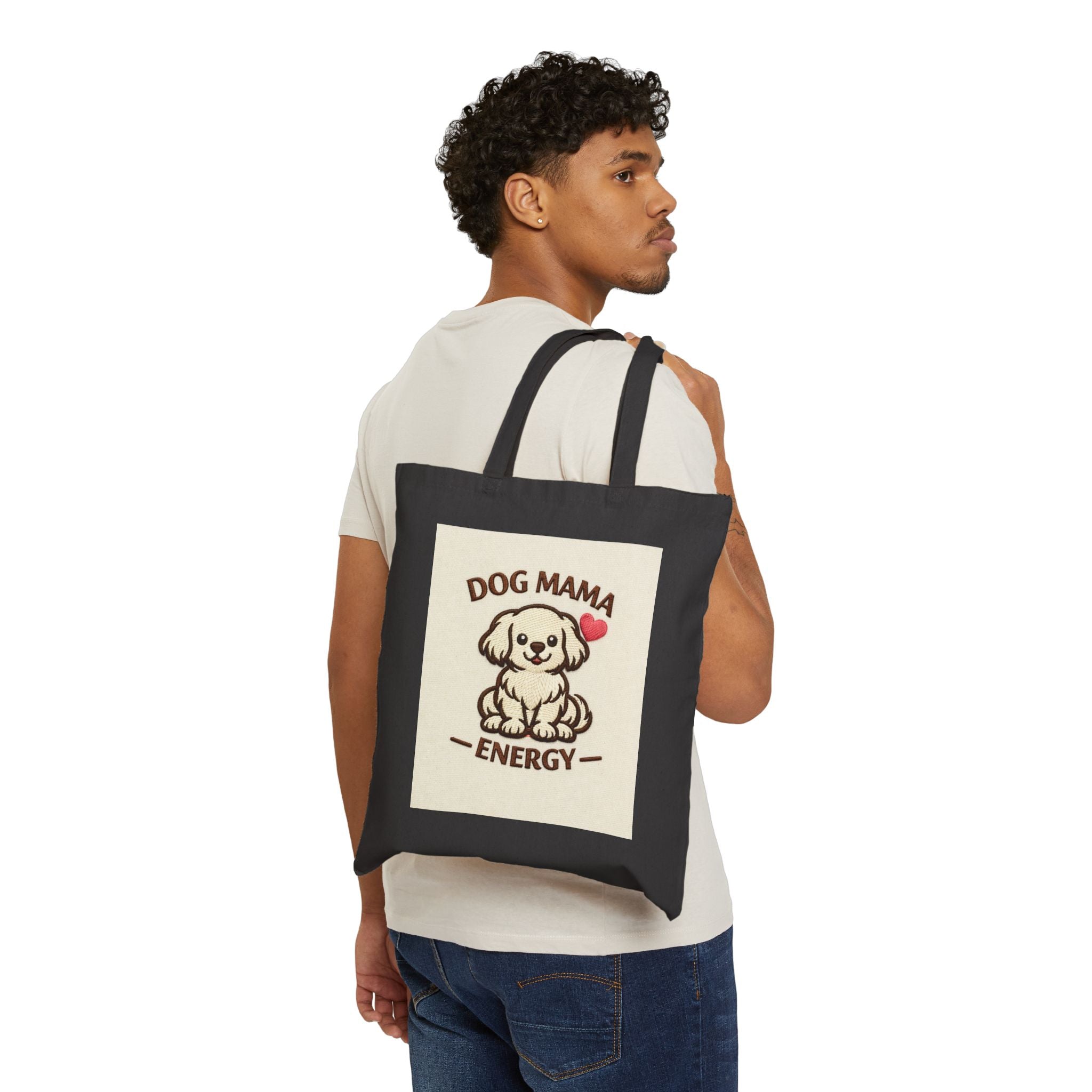 Tote Bag — Dog Mama Energy Canvas Tote (Cute Puppy, Heart)