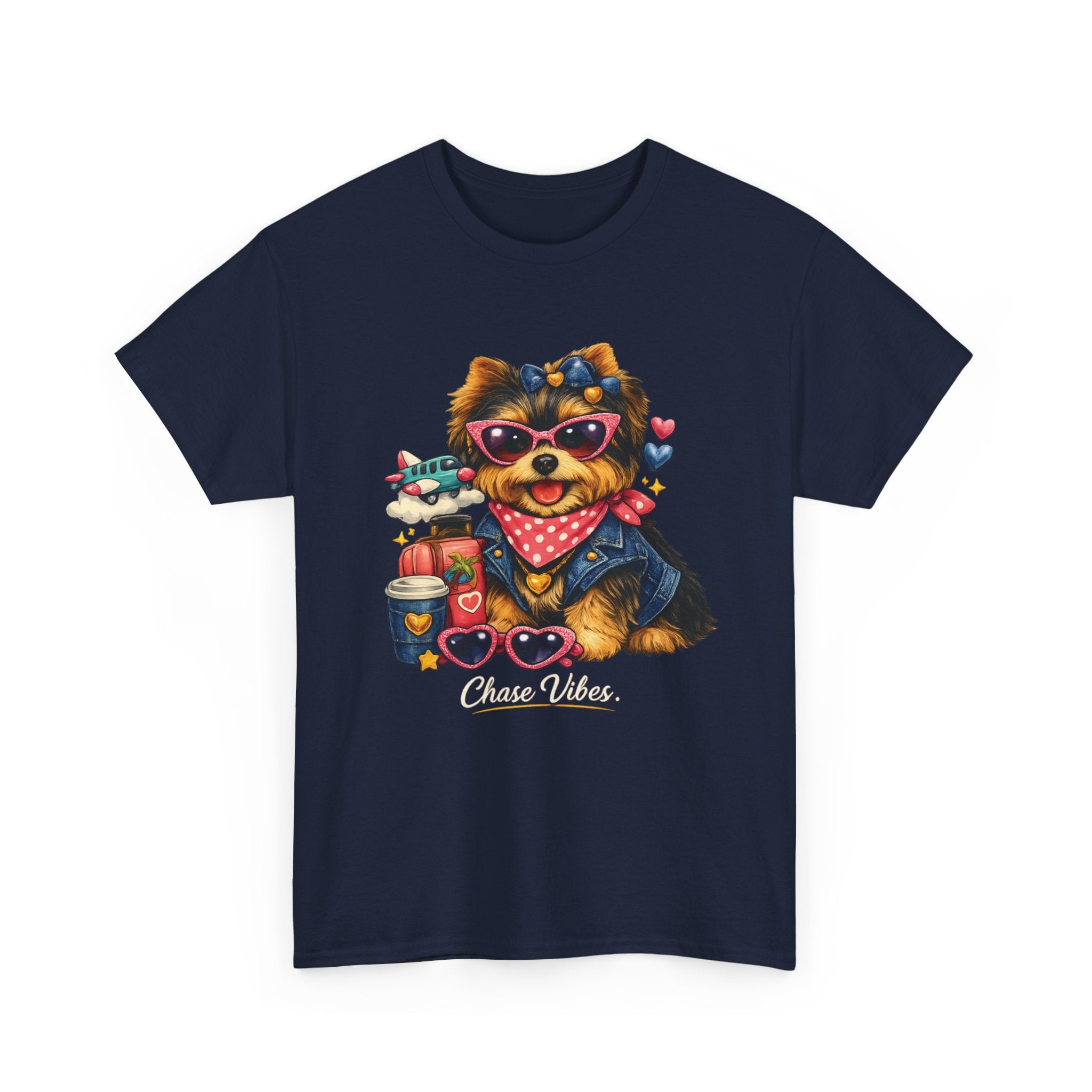 Cute Yorkie Puppy Graphic Tee – Dog Lover T‑Shirt with Bandana & Coffee Art
