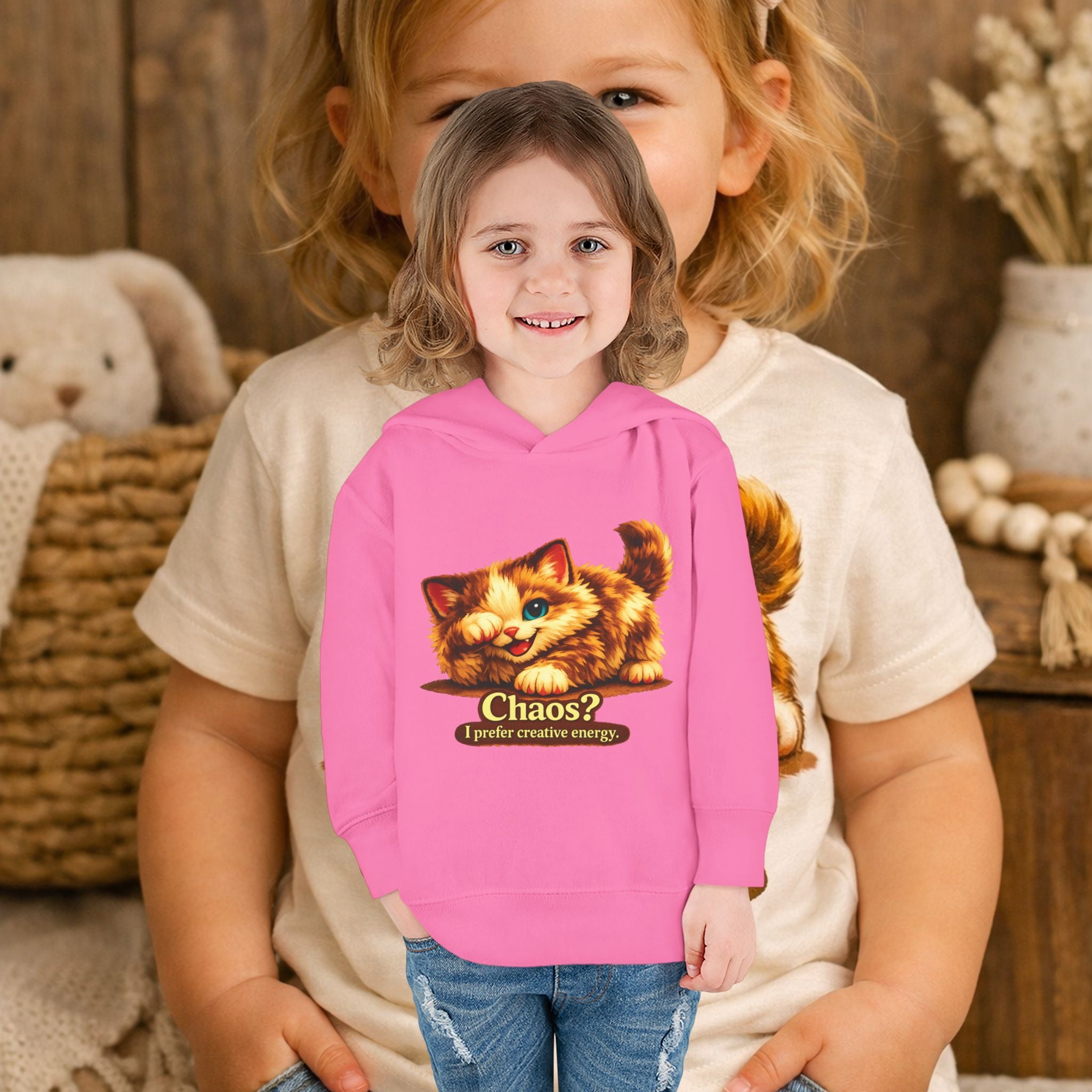 Toddler Hoodie — Cute Kitten “Chaos? I prefer creative energy” Pullover "Limited Collection"