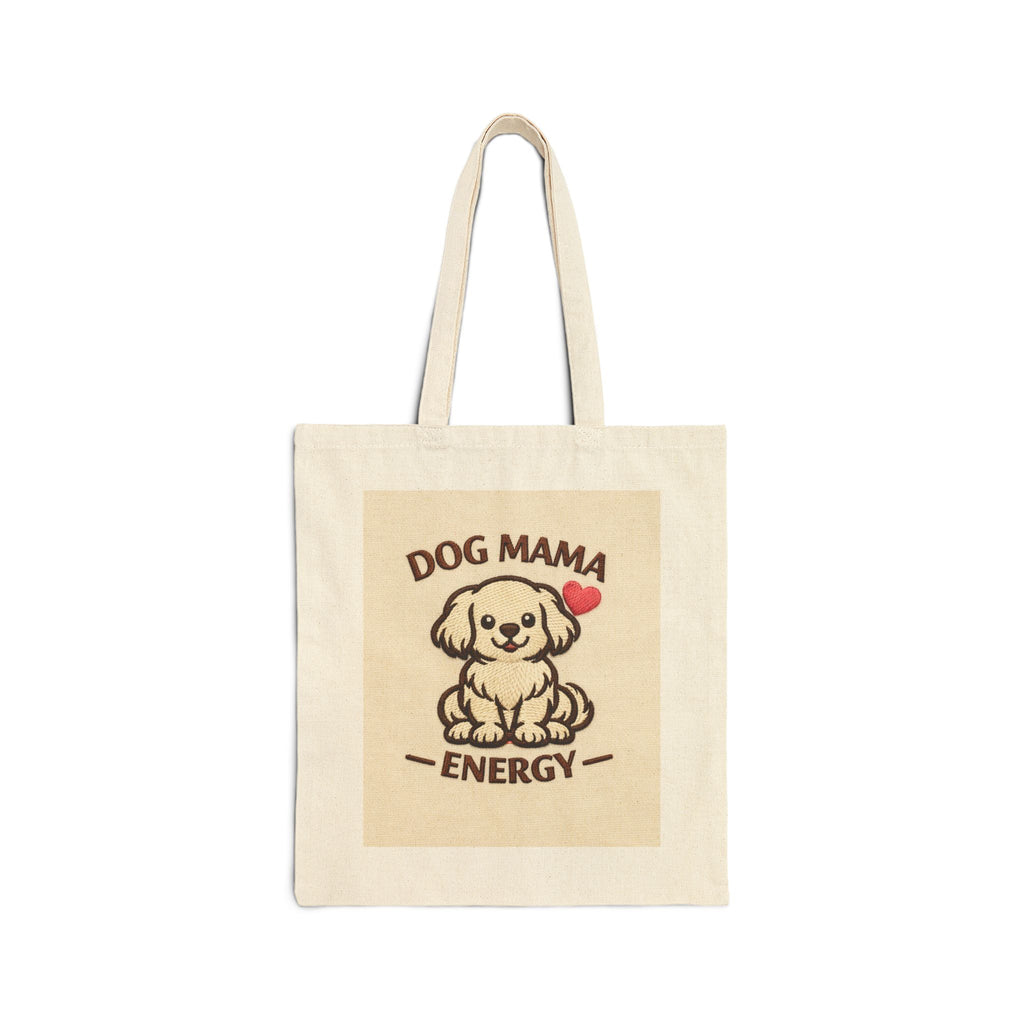 Tote Bag — Dog Mama Energy Canvas Tote (Cute Puppy, Heart)